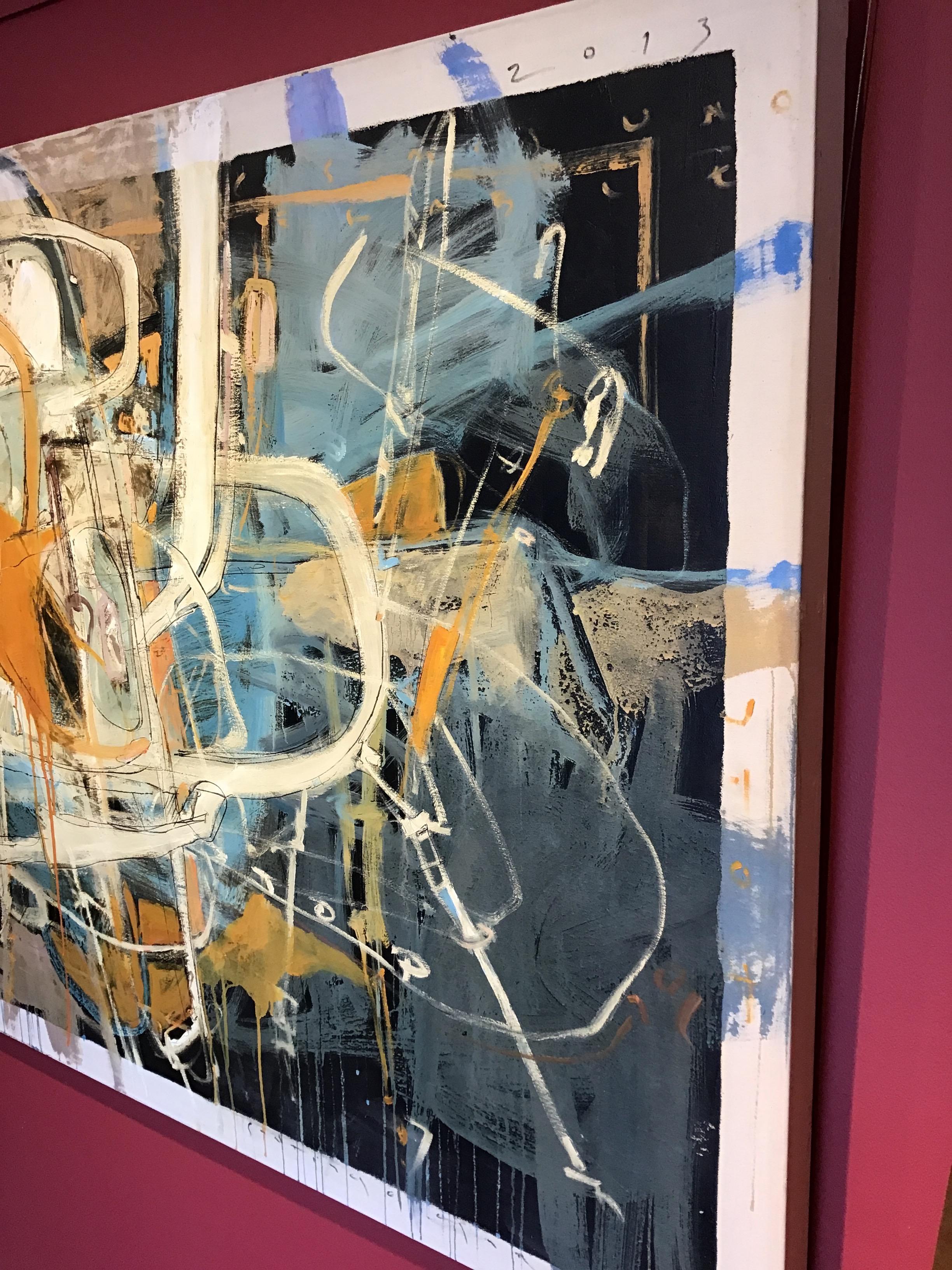 Pittura ad olio astratta con blu, bianco e arancione.

Il lavoro di Santiago Garcia esplora il meraviglioso, colorato e sempre intrigante mondo tra figurazione e astrazione. Attraverso la contestualizzazione della realtà, il lavoro dell'artista