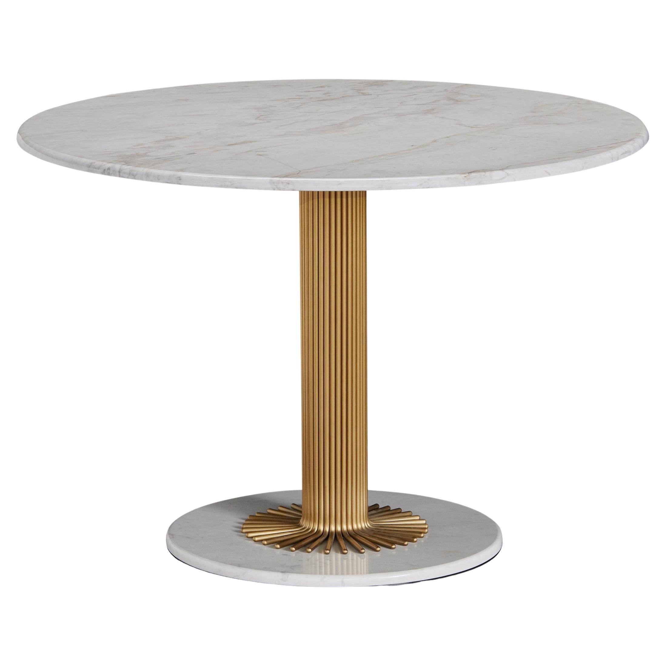 Santiago Hall Table in Olimpic White Marble Top and Antique Brass Foot