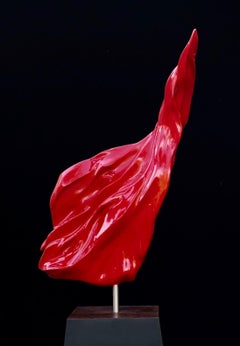 "Red Flame" Bright Red Resin and Stainless Steel Sculpture