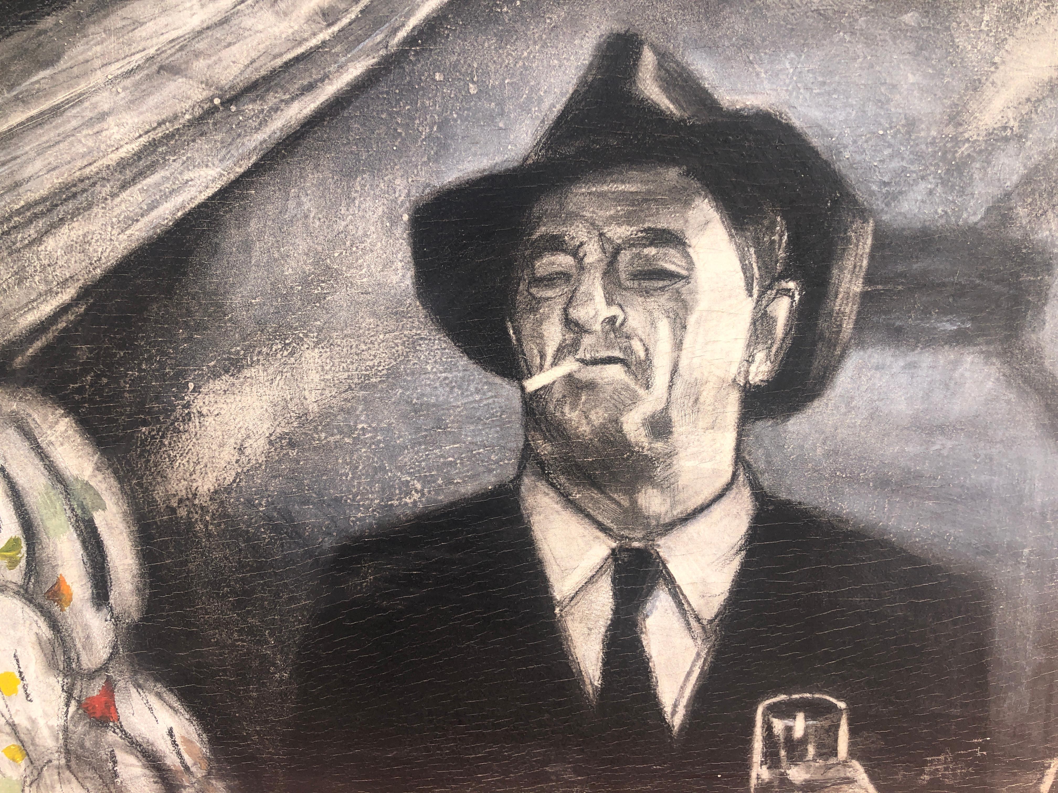 Robert Mitchum Farewell, My Lovely 1975 mixed media on board painting For Sale 1