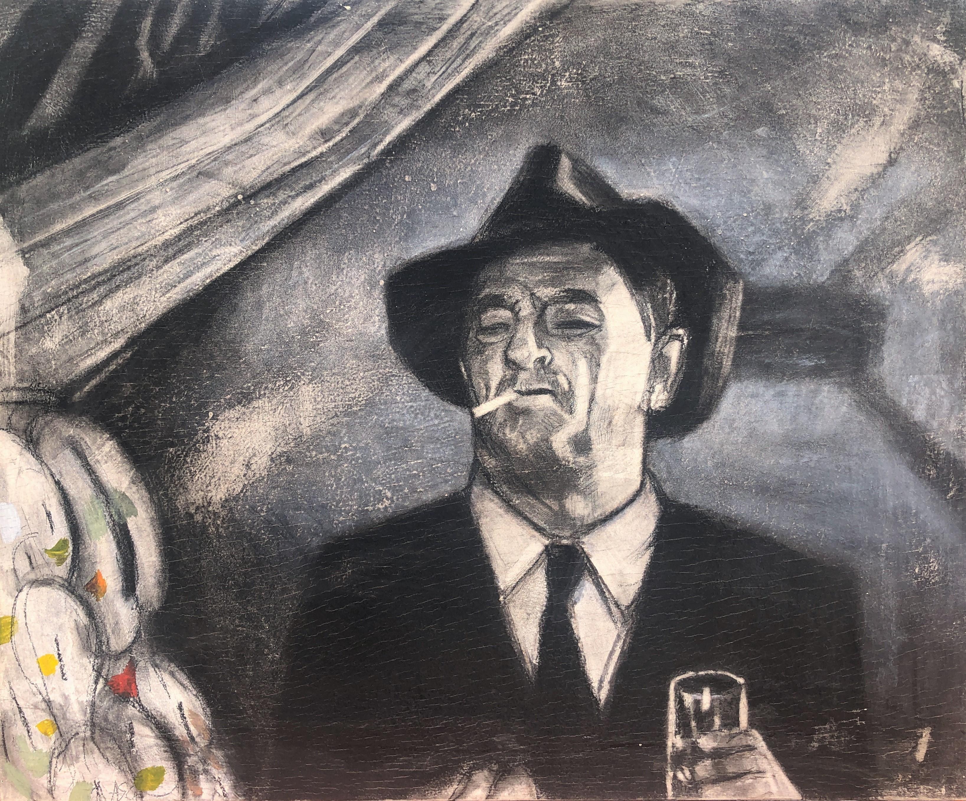 Robert Mitchum Farewell, My Lovely 1975 mixed media on board painting - Mixed Media Art by Santiago Perez Cordoba