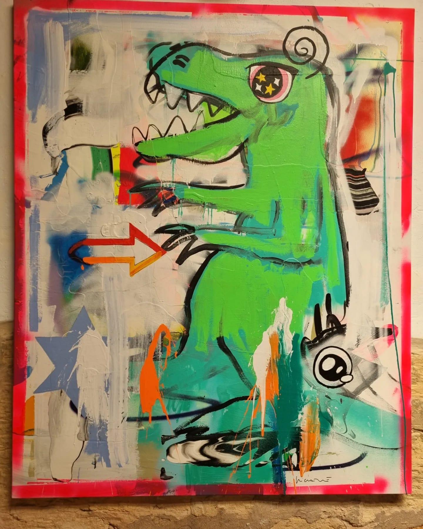 Highly sought-after Contemporary artwork by Santiago Picatoste

New urban line Dinosaur, made of polyvinyl acetate, permanent ink, pigment, acrylic paint and spray paint on canvas. 
This year 2022 guest artist at the ARCO Art Madrid fair. also at