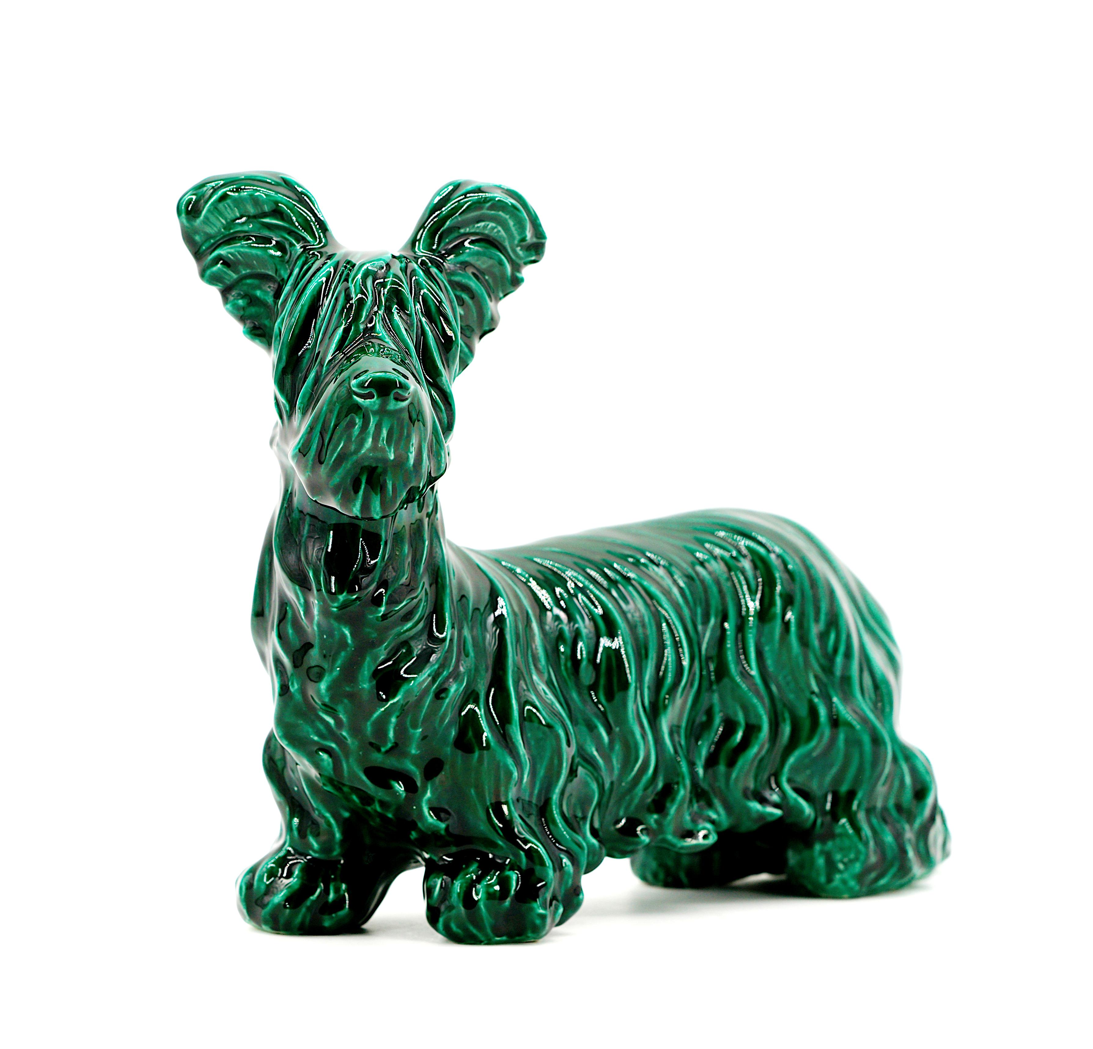 Santiago Rodriguez Bonome-Keramik-Wolkenter Terrier-Skulptur (Art déco) im Angebot