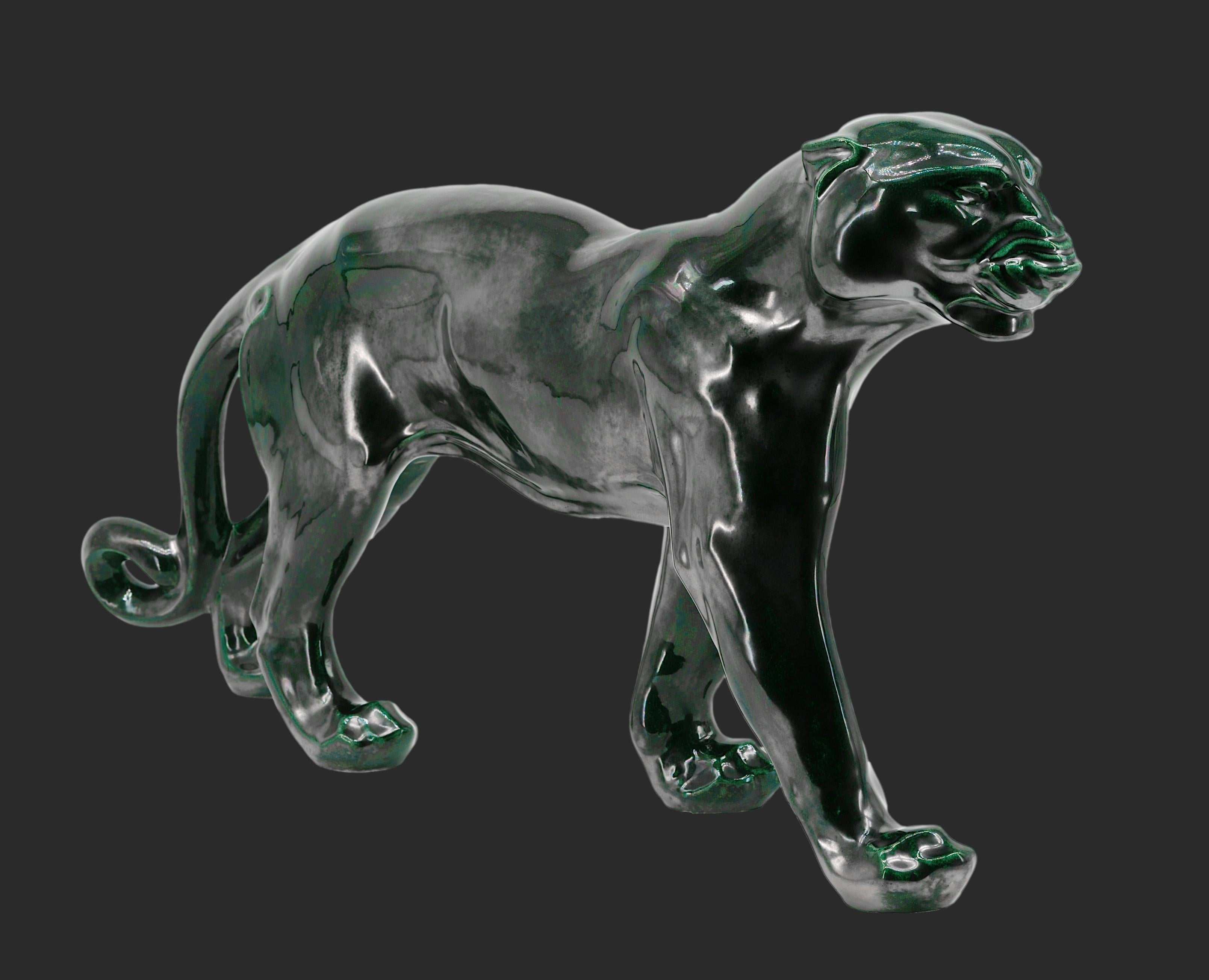 Santiago Rodriguez Bonome French Art Deco Ceramic Panther Sculpture, 1940s For Sale 6