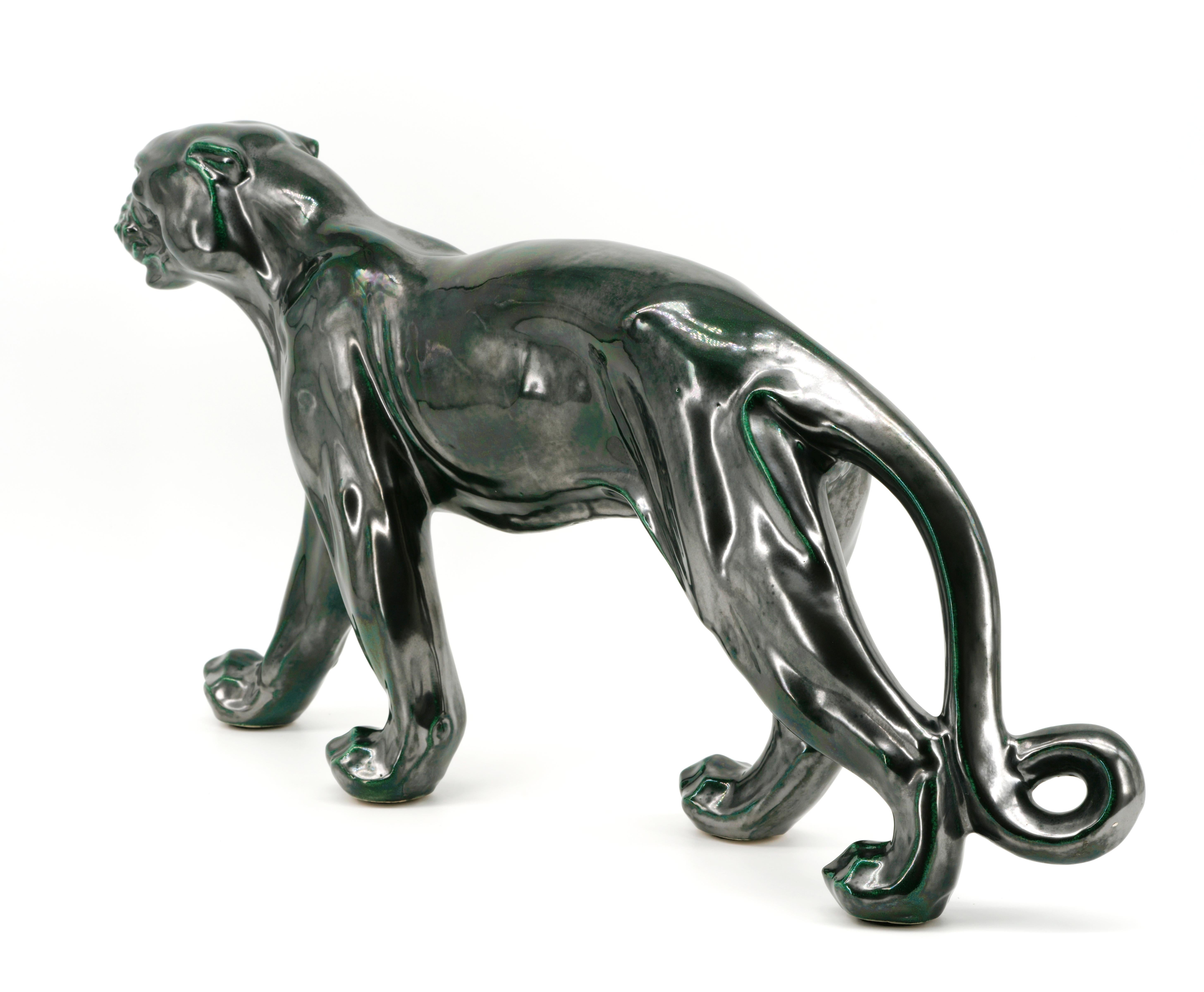 Santiago Rodriguez Bonome French Art Deco Ceramic Panther Sculpture, 1940s 2