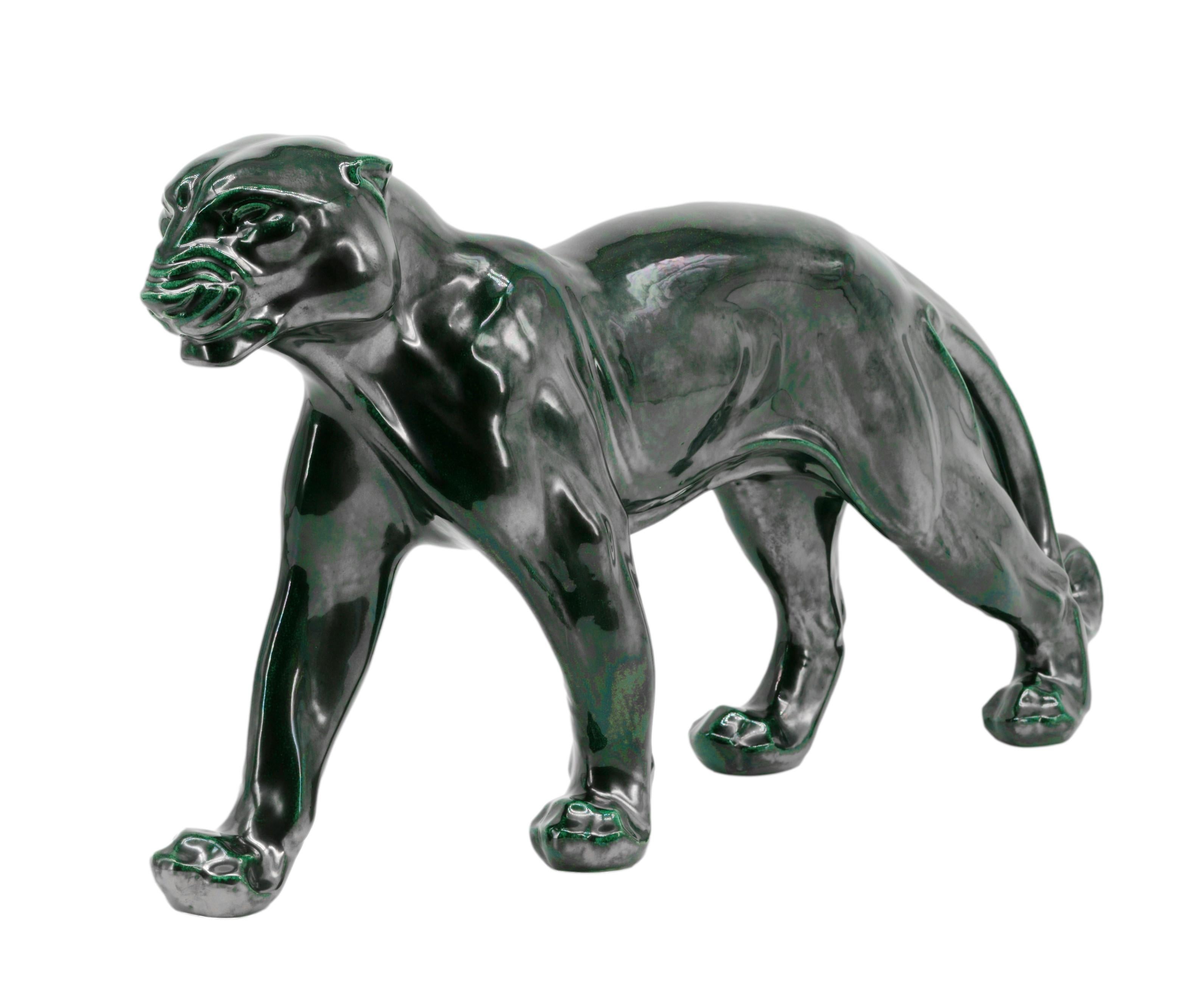 Santiago Rodriguez Bonome French Art Deco Ceramic Panther Sculpture, 1940s 4