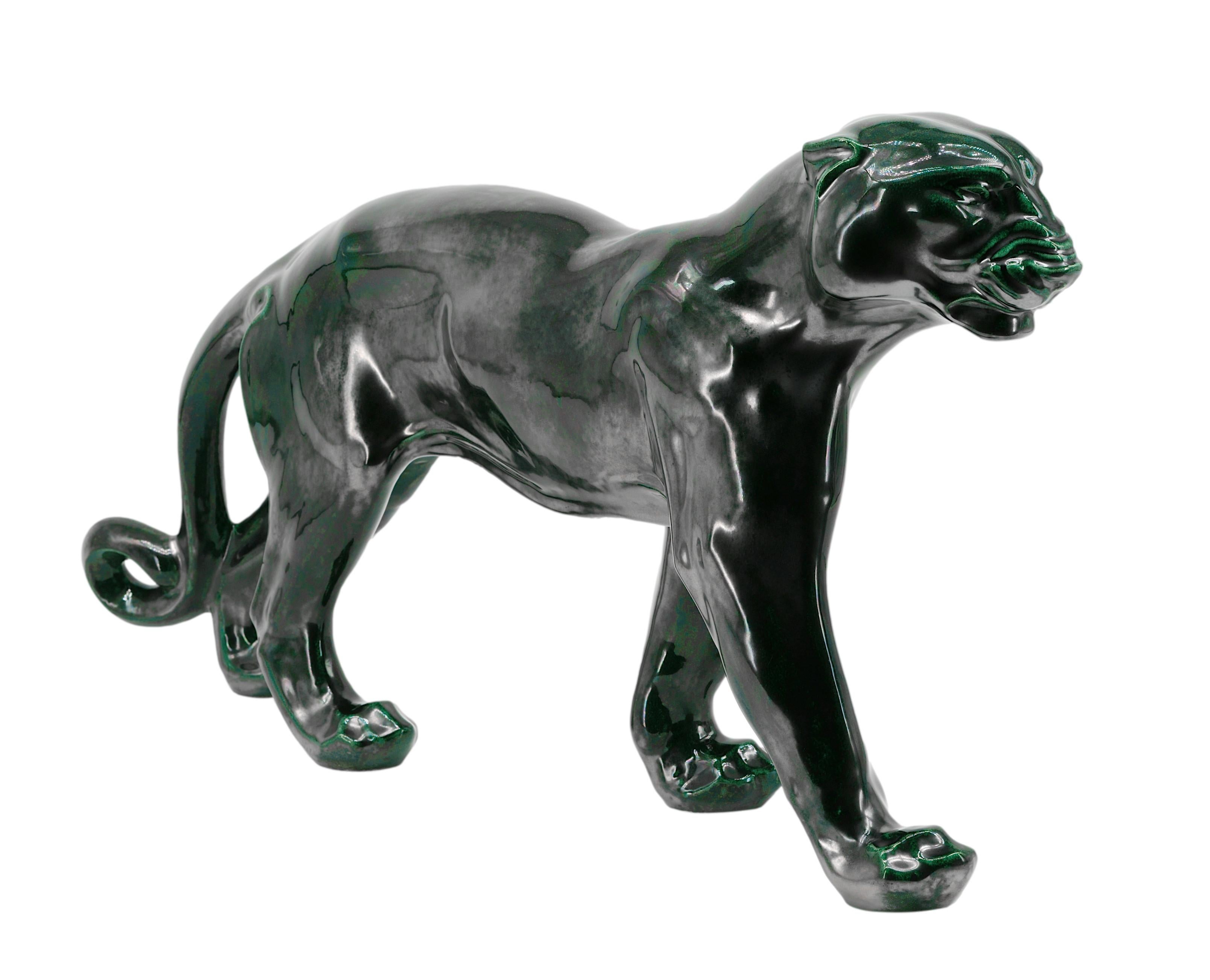 Santiago Rodriguez Bonome French Art Deco Ceramic Panther Sculpture, 1940s 5