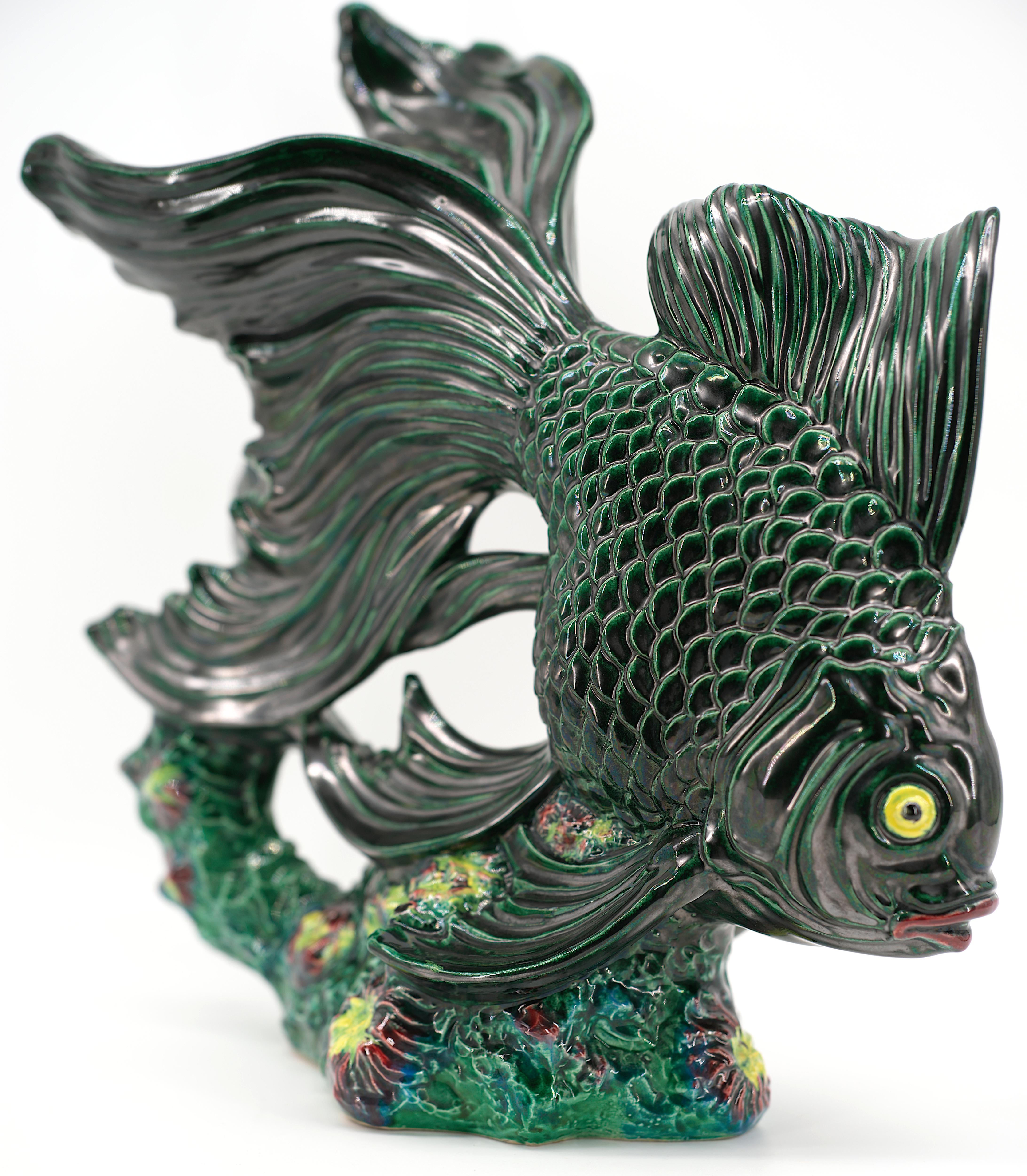 Art Deco Santiago Rodriguez Bonome Ceramic Fish Sculpture, 1920 For Sale