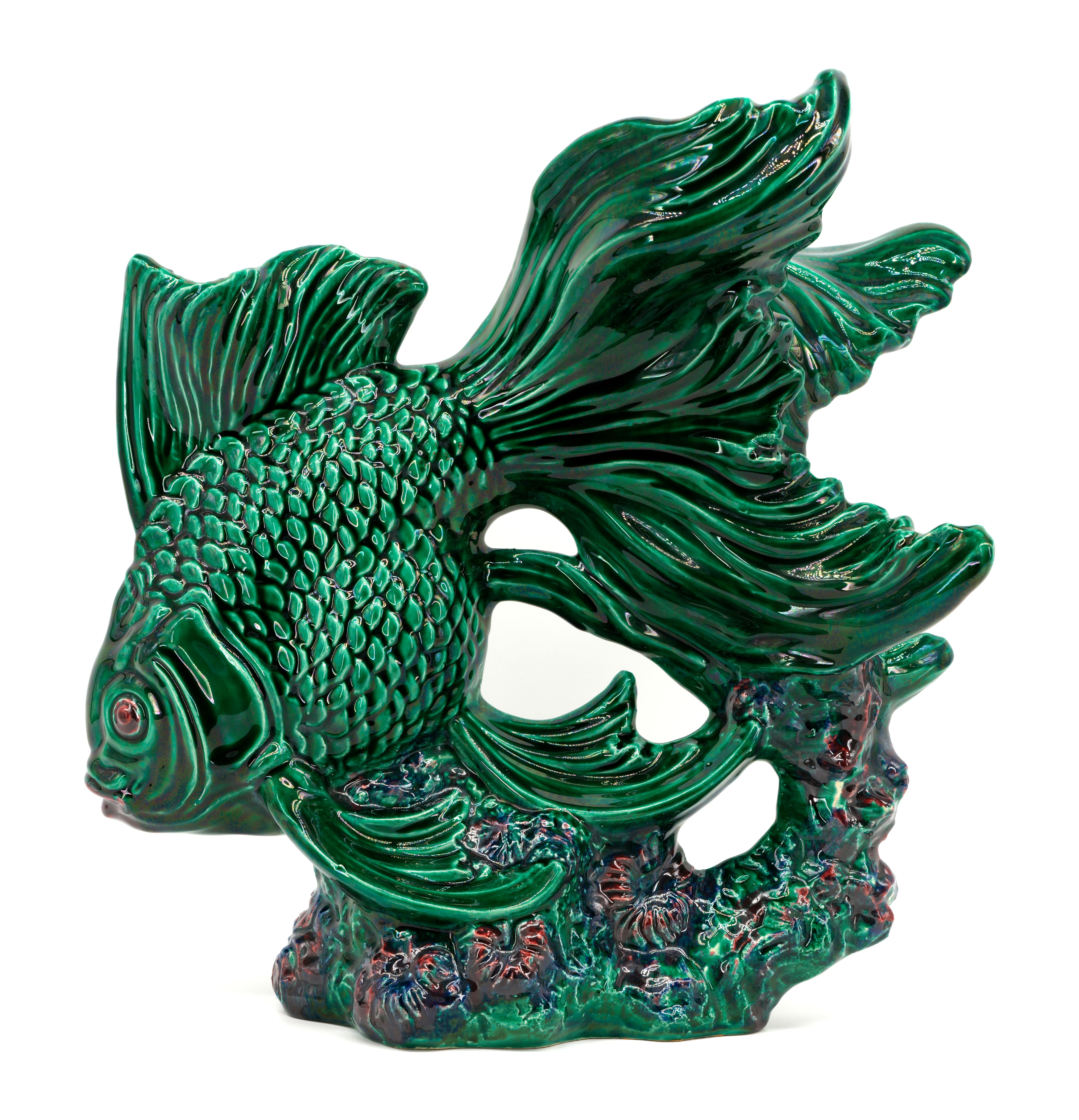 Santiago Rodriguez Bonome Französische Deko-Keramik-Fisch-Skulptur, 1940er Jahre im Zustand „Hervorragend“ im Angebot in Saint-Amans-des-Cots, FR