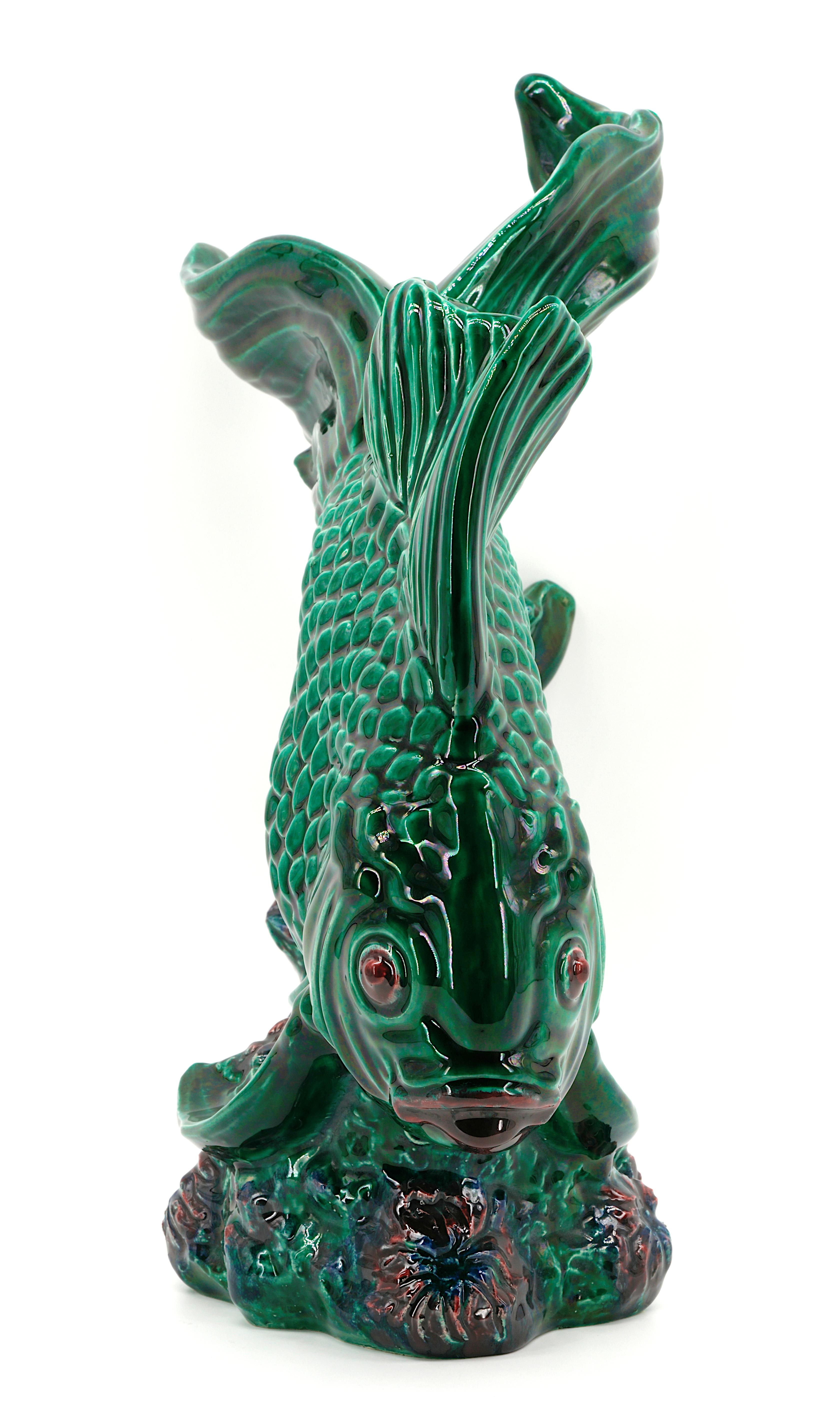 Milieu du XXe siècle Santiago Rodriguez Bonome - Sculpture de poisson en céramique Art déco français, années 1940 en vente