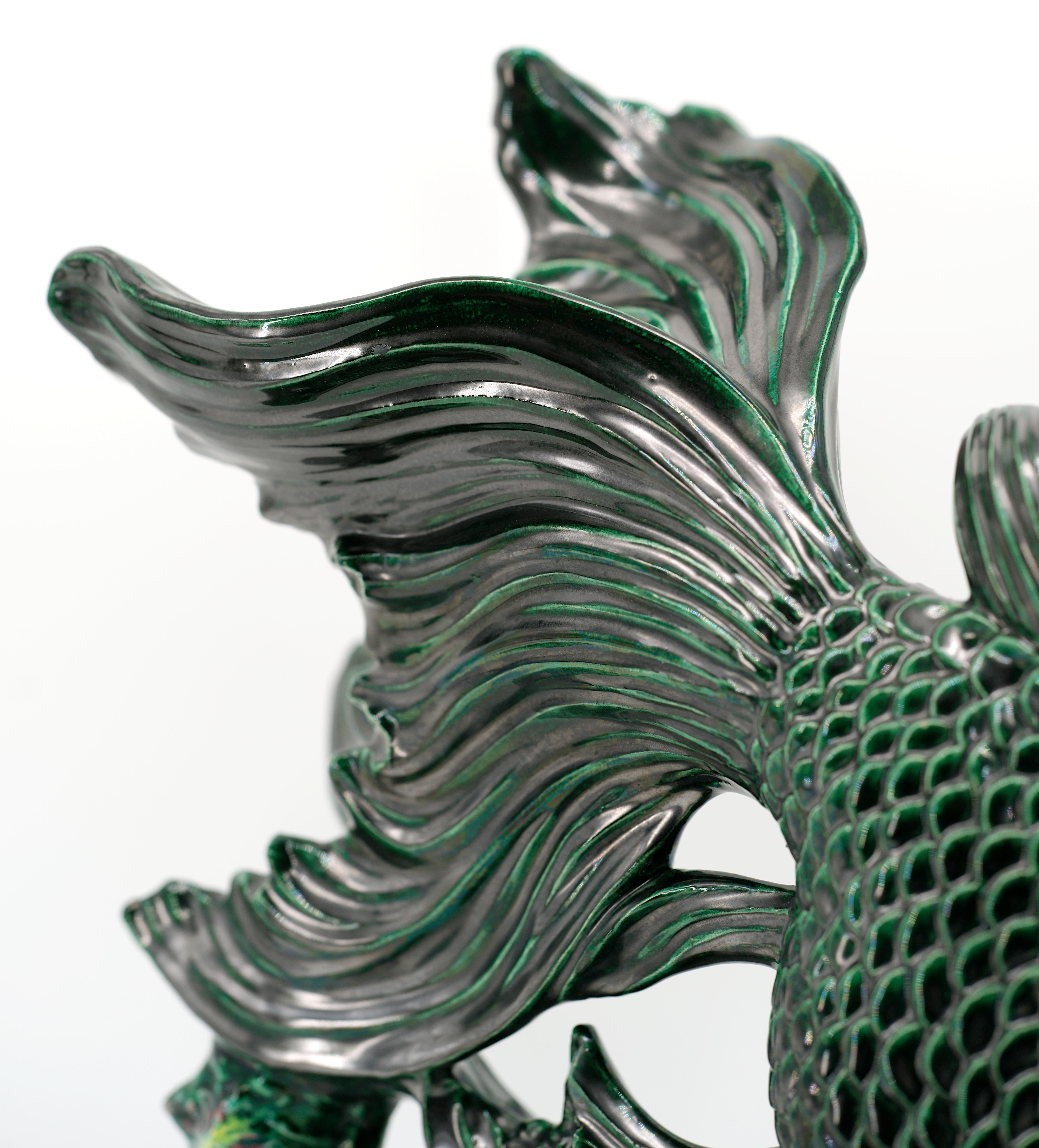 Santiago Rodriguez Bonome Ceramic Fish Sculpture, 1920 In Excellent Condition For Sale In Saint-Amans-des-Cots, FR