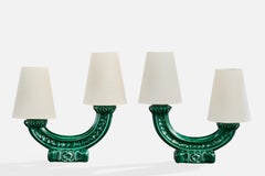 Santiago Rodríguez Bonome, Tischlampen, Keramik, Stoff, Frankreich, 1950er Jahre