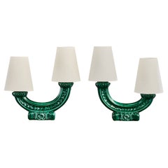 Santiago Rodríguez Bonome, Table Lamps, Ceramic, Fabric, France, 1950s