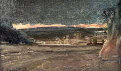 Paisaje catalán al atardecer, óleo sobre tabla, de Santiago Rusiñol