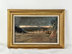 Paesaggio catalano al tramonto, olio su tavola, di Santiago Rusiñol
