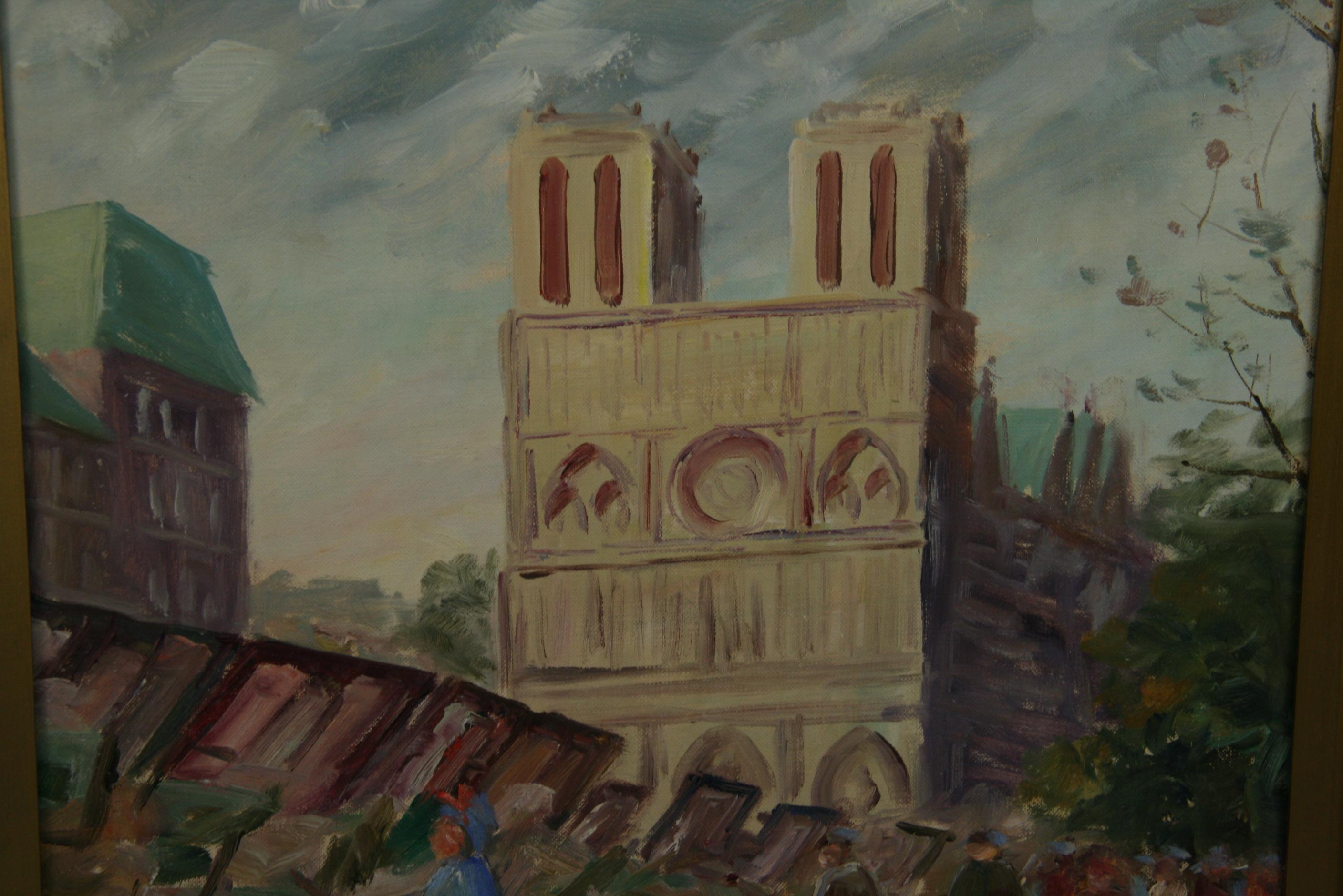 Vintage French Impressionist Paris  Book sellers  Notre Dame  1965 For Sale 2
