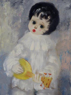 Pierrot the Musician Singing Little Girl Clown Paris