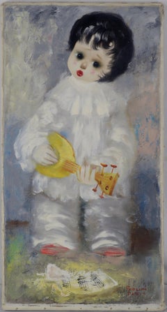 Pierrot the Musician Singing Little Girl Clown Paris