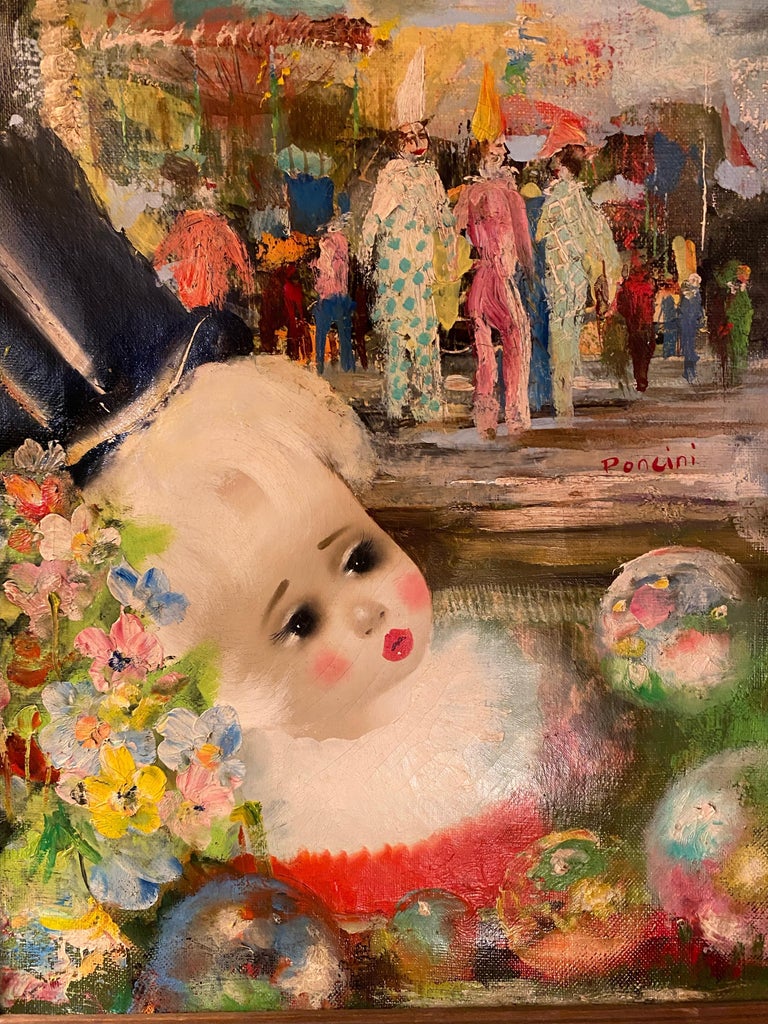 Tableau PONCINI Huile Sur Toile Naïve – Moulin Rouge Paris – Cadre Doré – Signé