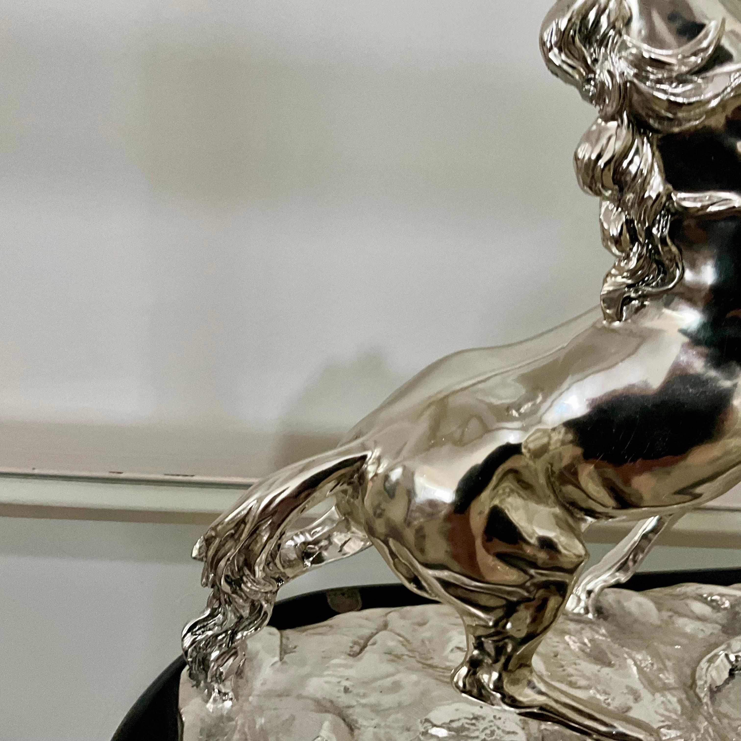 Santini Silvered Resin Sculpture of Two Rearing Horses, Signed, Italy Mid-20th C in vendita 4