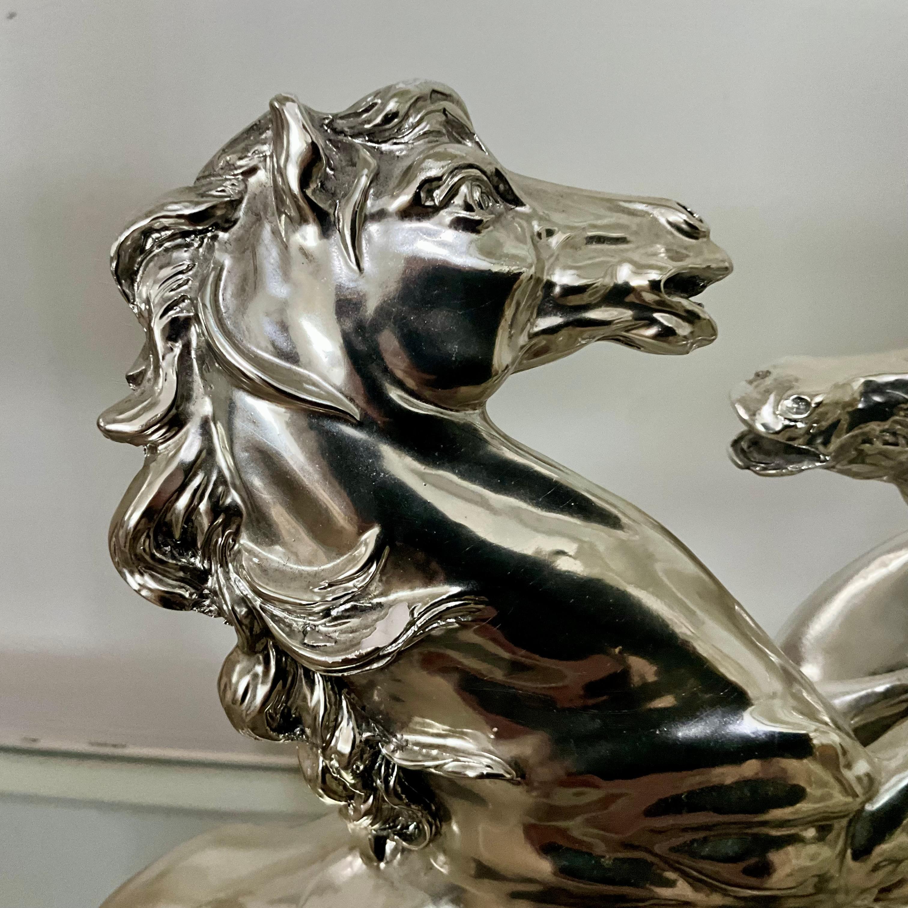 Santini Silvered Resin Sculpture of Two Rearing Horses, Signed, Italy Mid-20th C in vendita 5