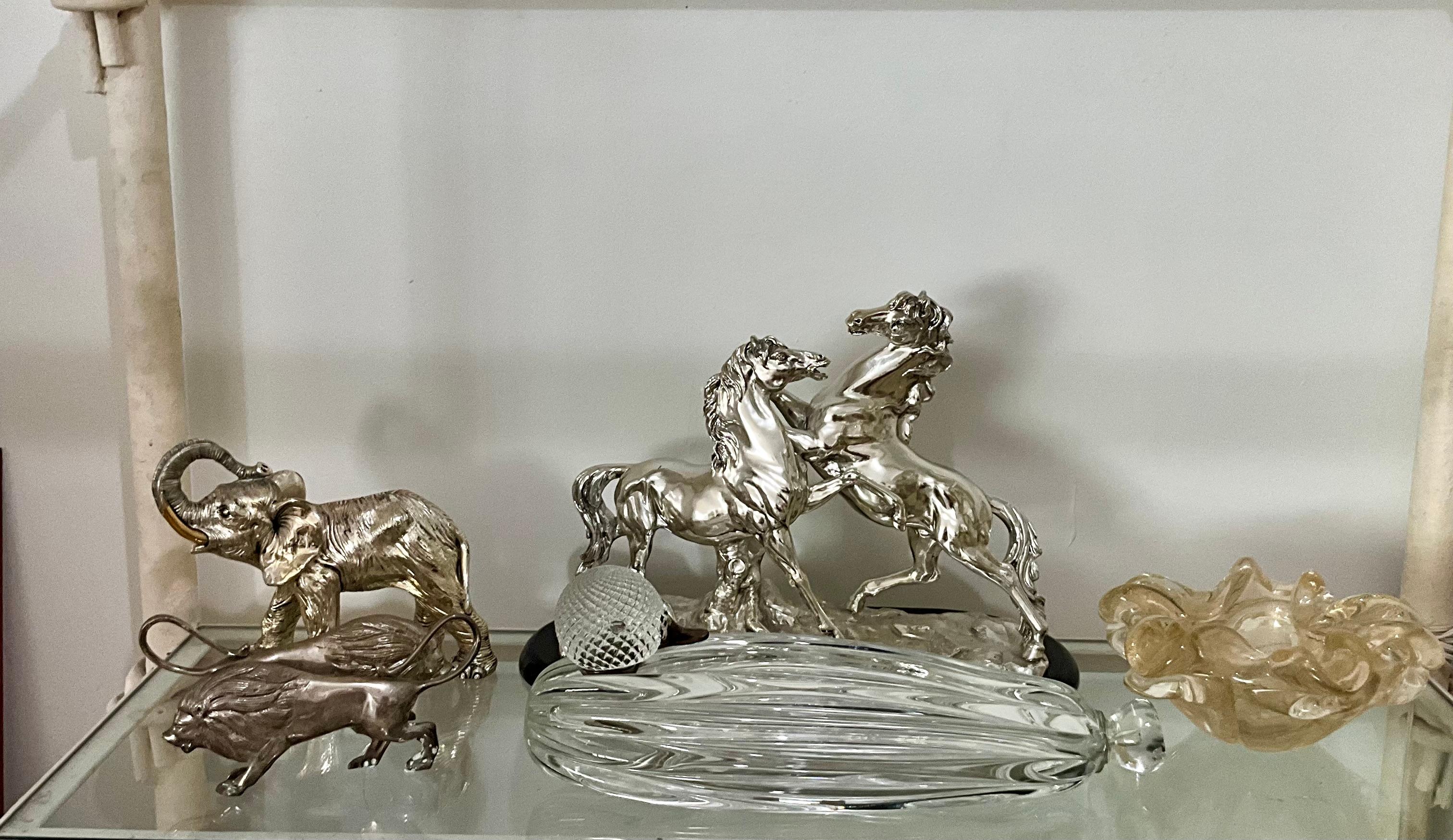 Santini Silvered Resin Sculpture of Two Rearing Horses, Signed, Italy Mid-20th C in vendita 6