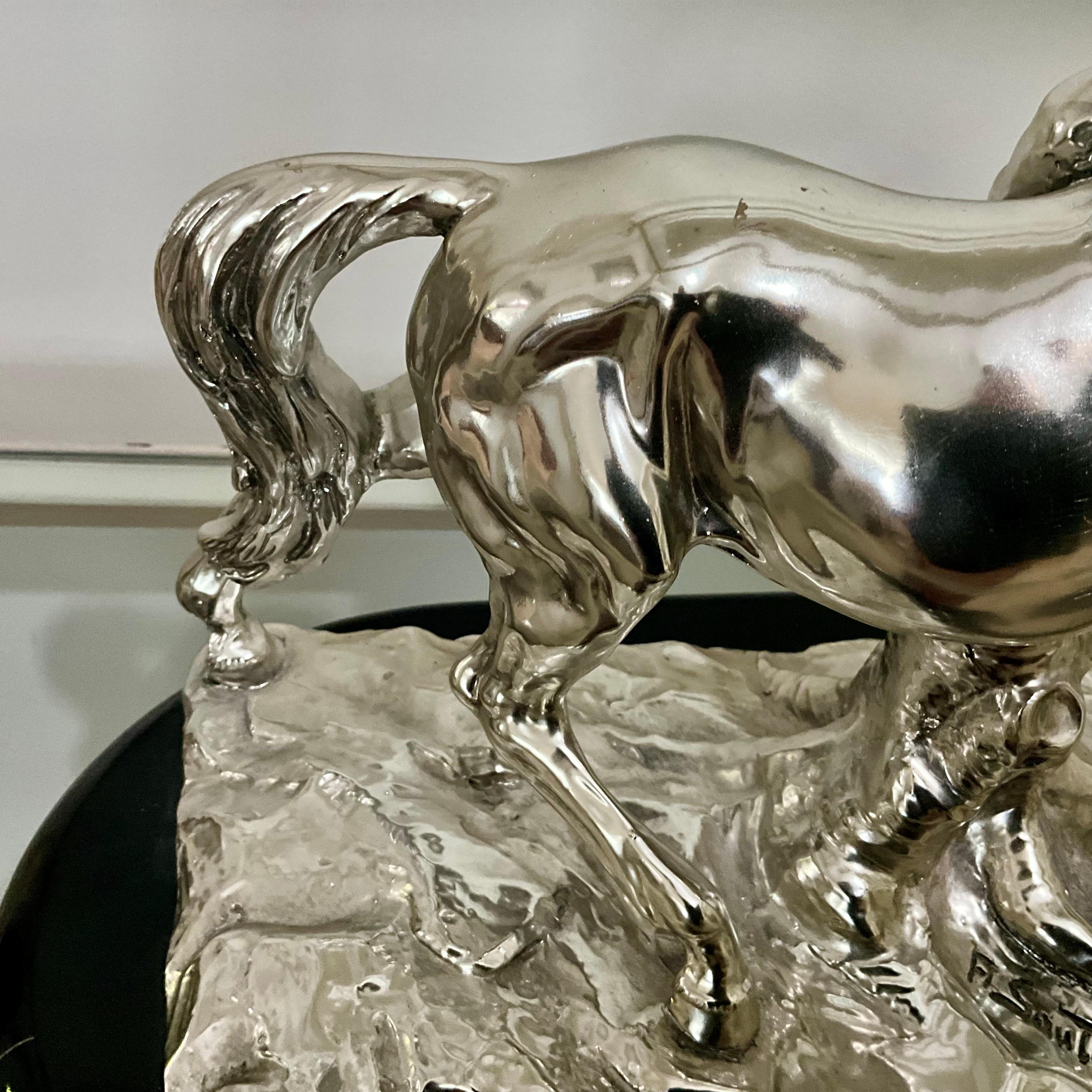 Fatto a mano Santini Silvered Resin Sculpture of Two Rearing Horses, Signed, Italy Mid-20th C in vendita