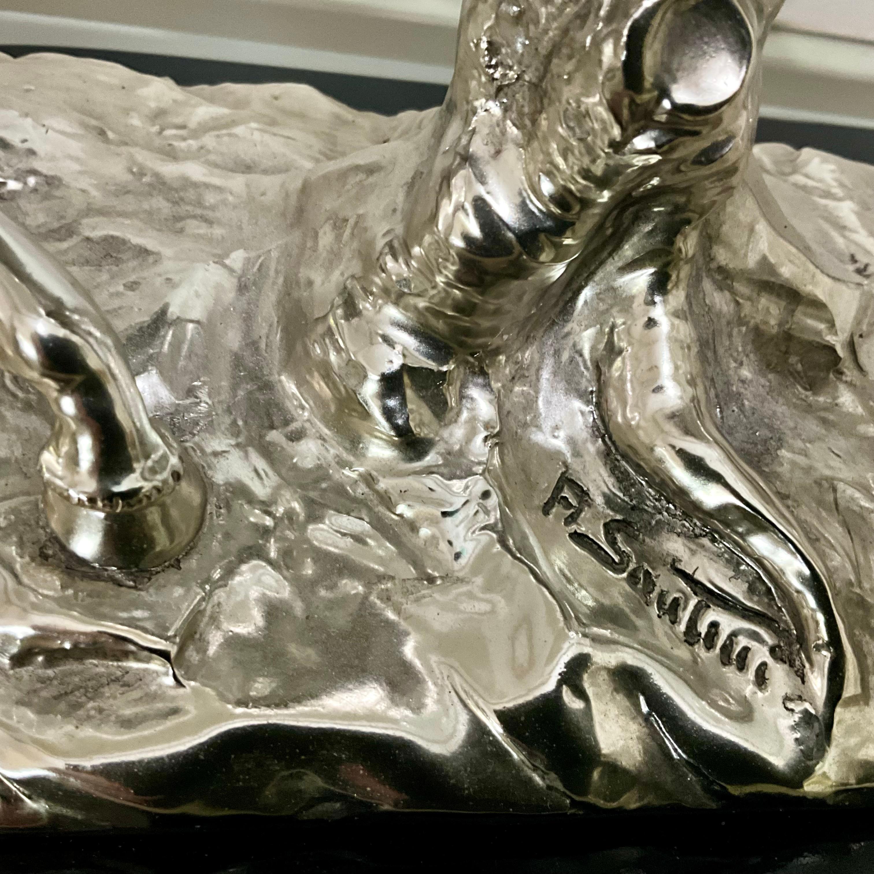 Santini Silvered Resin Sculpture of Two Rearing Horses, Signed, Italy Mid-20th C in vendita 2