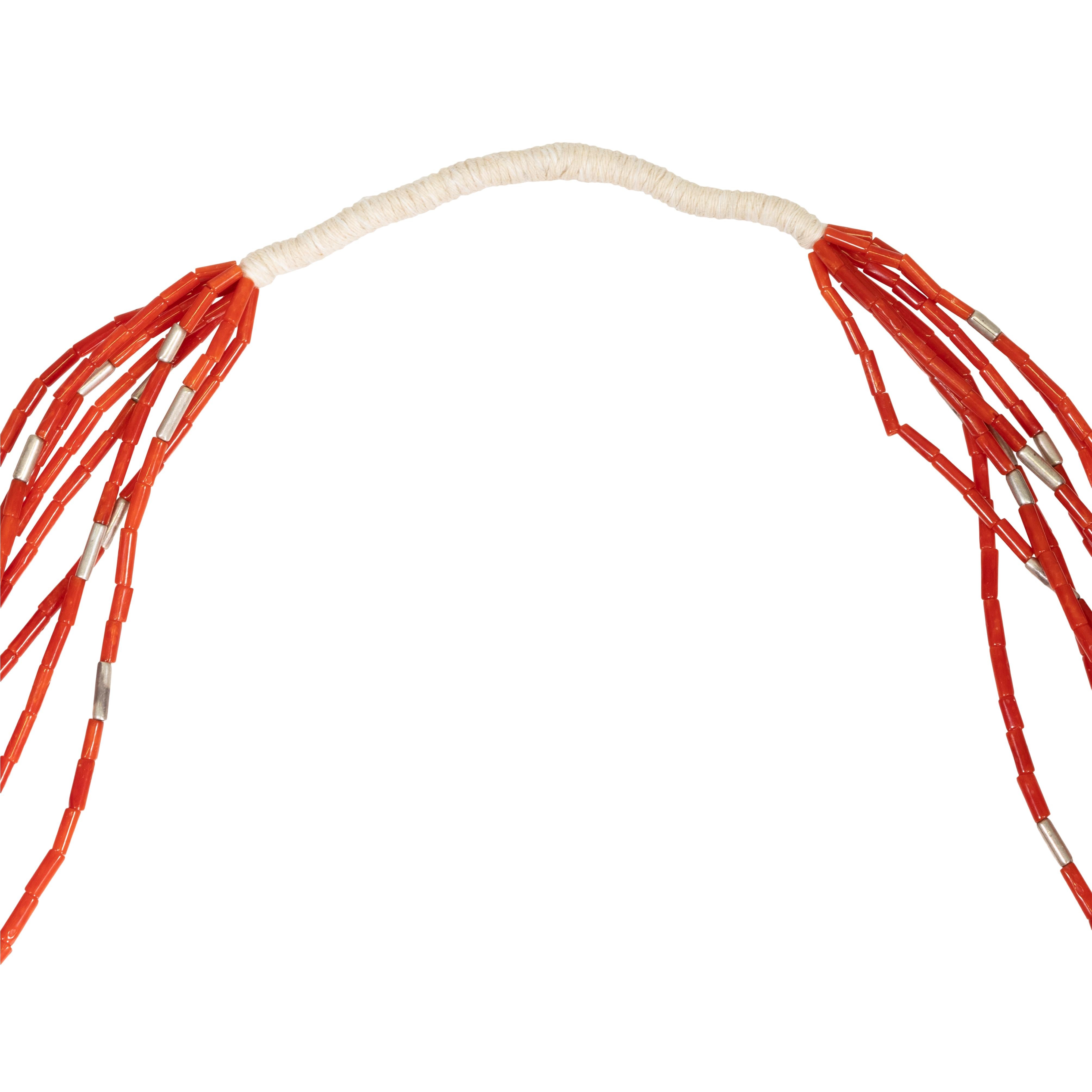Native American Santo Domingo Beaded Coral Necklace For Sale