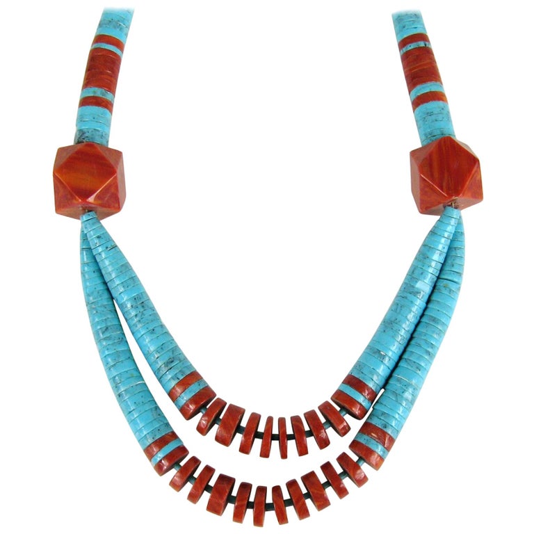 Santo Domingo Necklace Turquoise and Spiny Oyster Heishi Jacla Old Pawn For  Sale at 1stDibs | vintage santo domingo jewelry, santo domingo turquoise  necklace