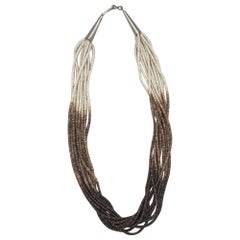Santo Domingo Pueblo 10 Strands Ombre White & Brown Heishi Shell Necklace