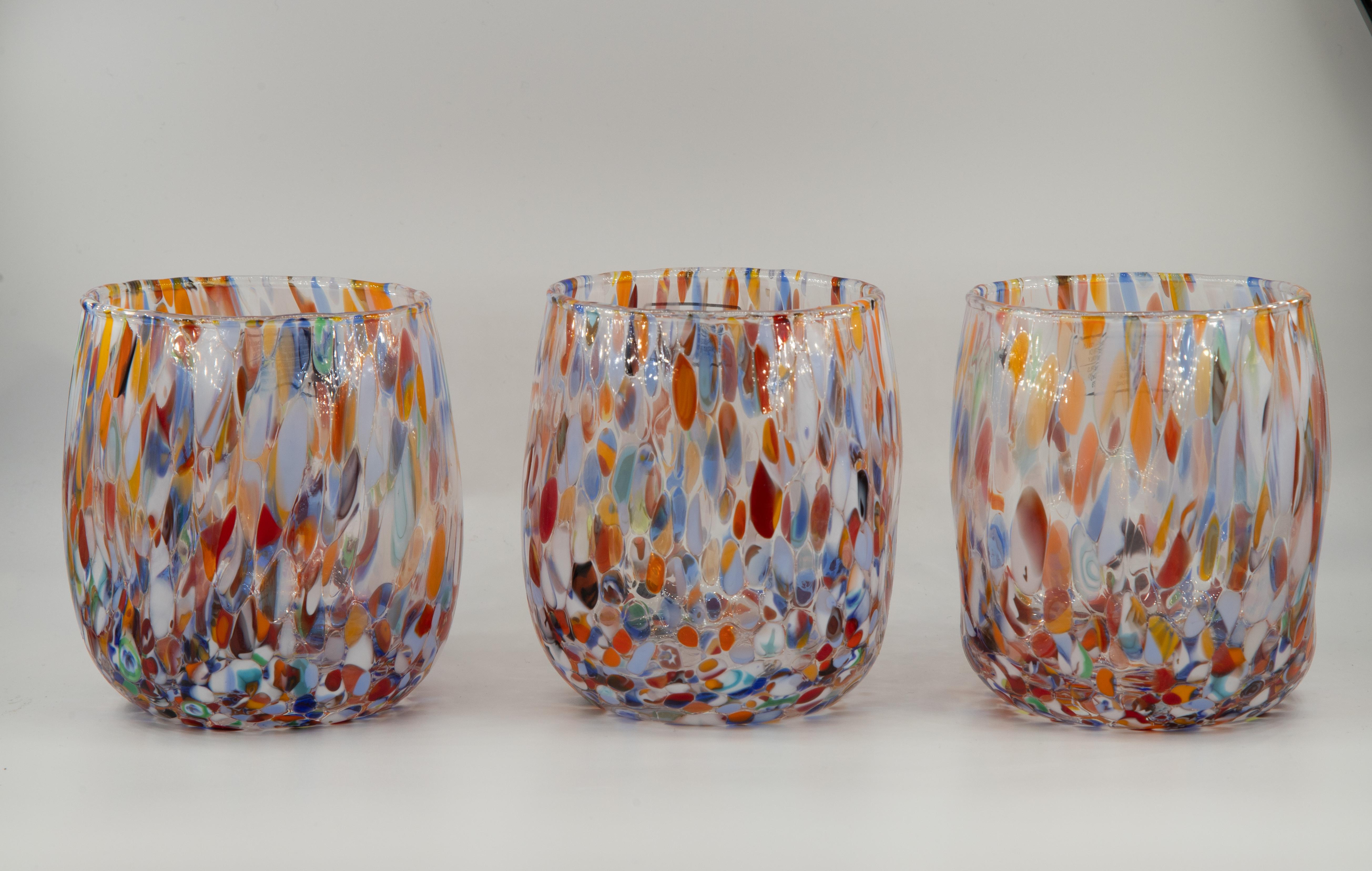 Set of six water/drink/wine glasses color Millefiori - Murano glass - Made in Italy.

These individual Murano glasses are inspired by the classic 