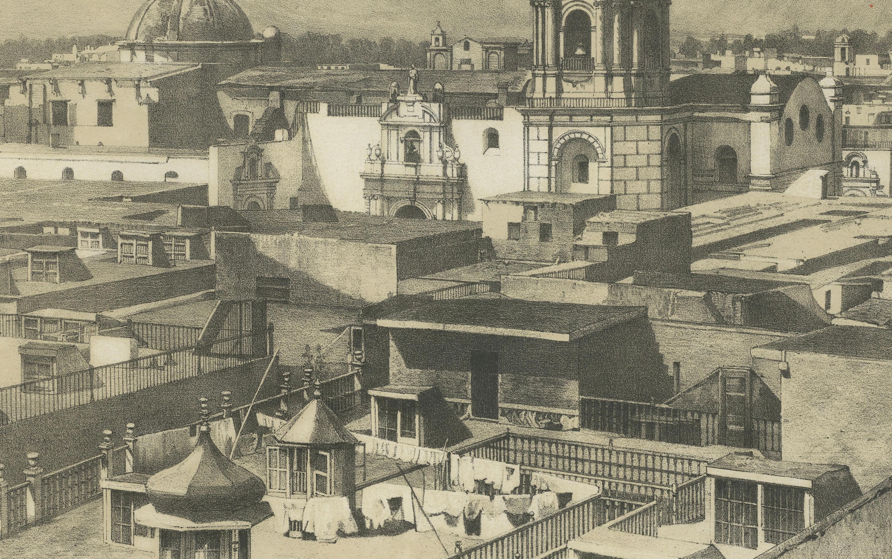 Mid-19th Century Santo Domingo Tower Lima Peru – Antique Lithograph c.1865 For Sale