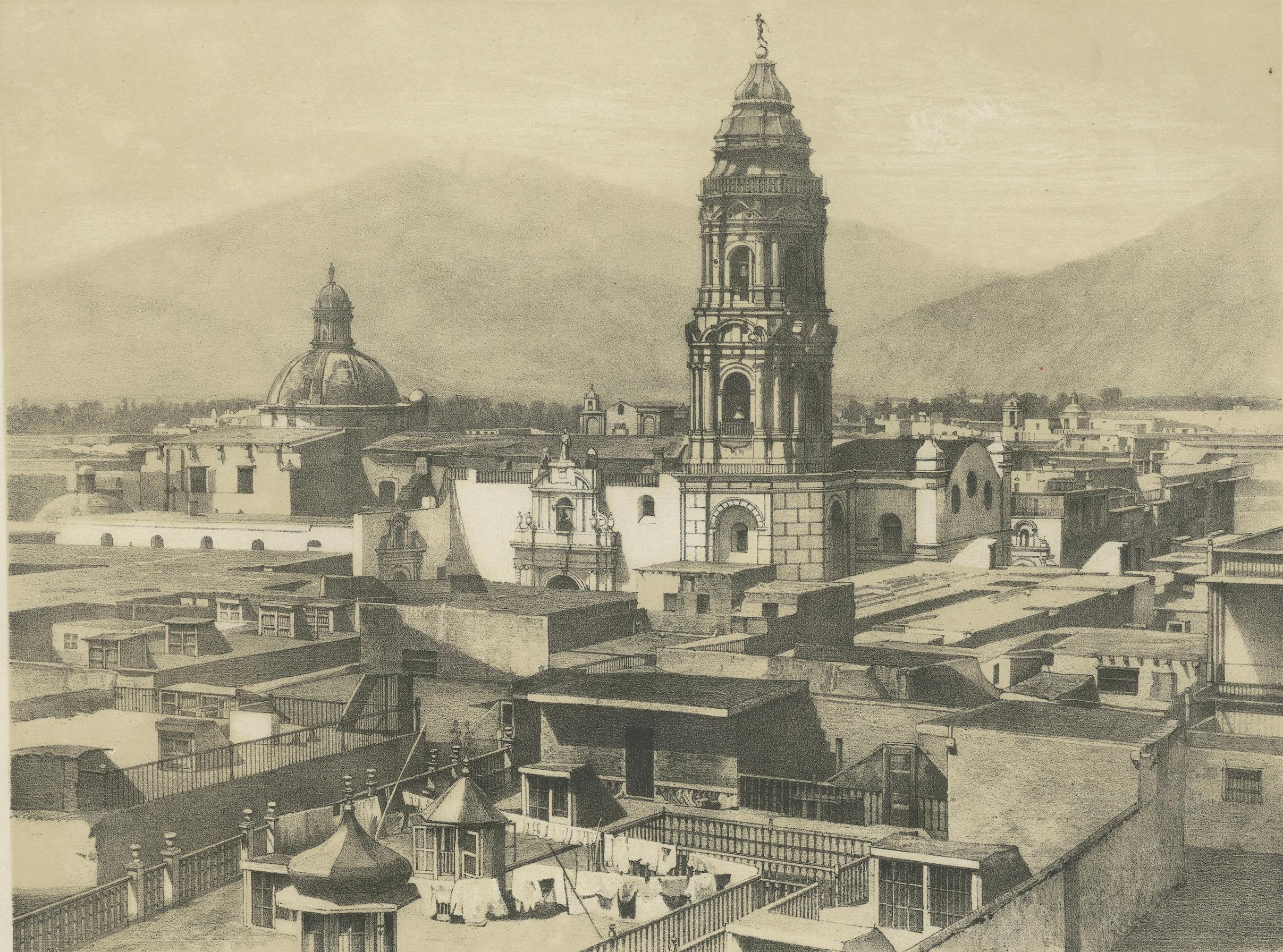 Santo Domingo Tower Lima Peru – Antique Lithograph c.1865 For Sale 1