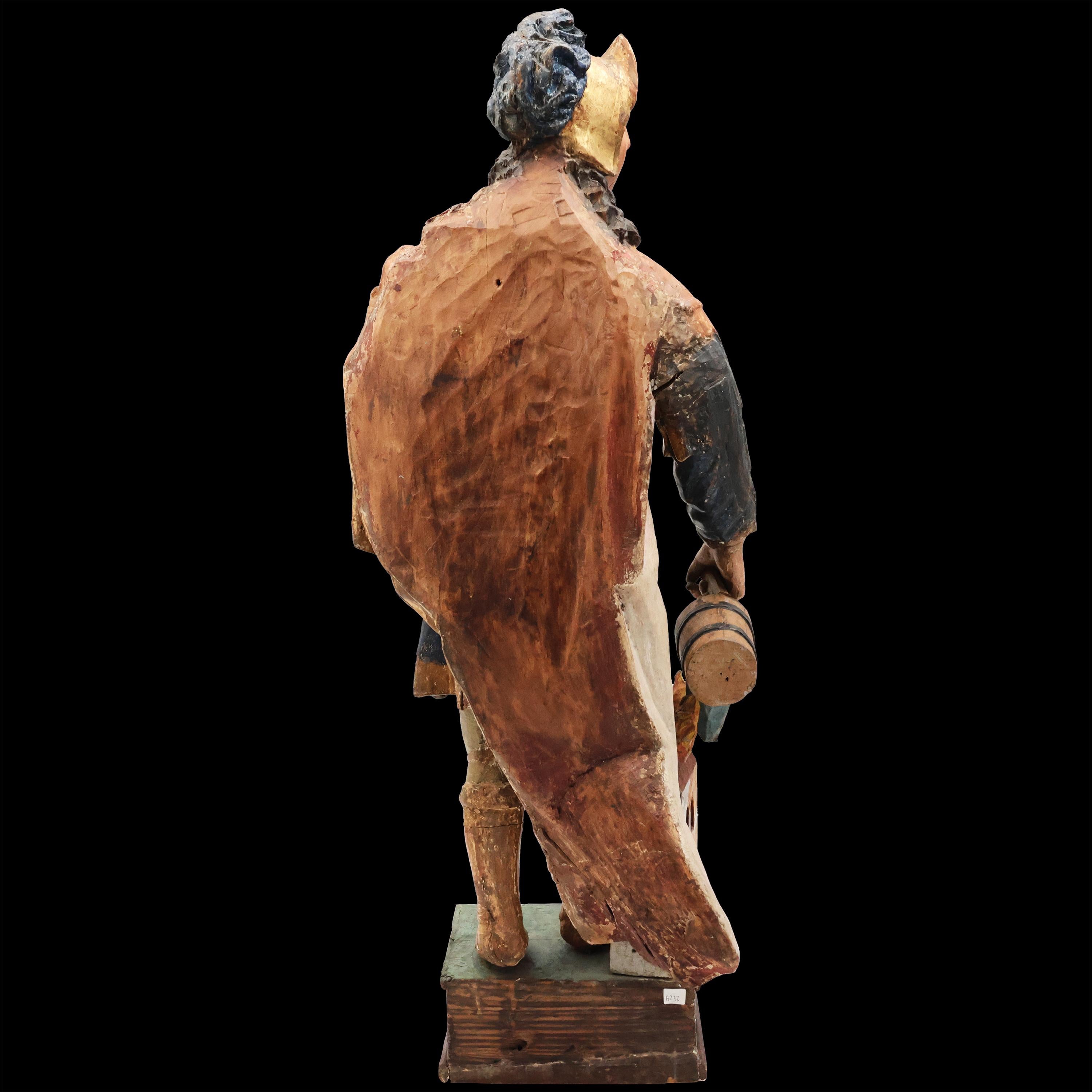 Dipinto a mano Santo Floriano, legno di pioppo policromo, Europa Centrale, XVIII secolo in vendita