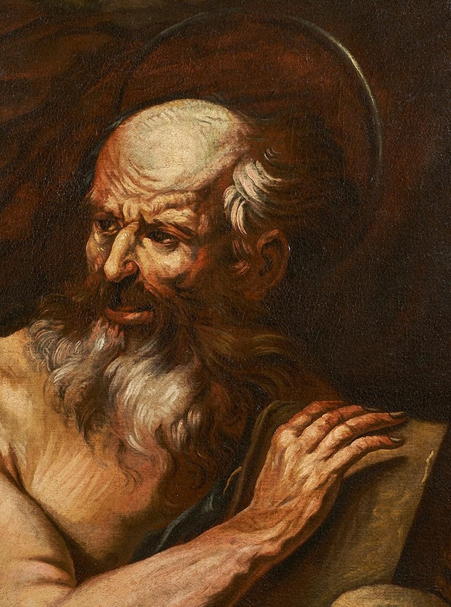 Santo Fracanzano 17th Century Oil on Canvas Saint Jerome Painting In Good Condition For Sale In Sanremo, IT