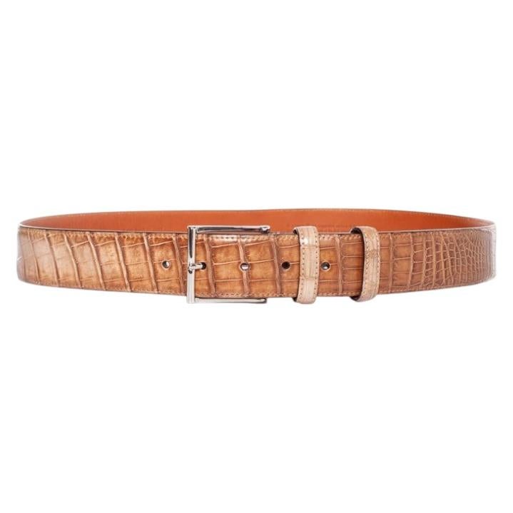 Santoni, Alligator leather belt in brown