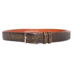 Santoni, Alligator leather belt in olive green