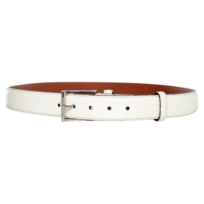 Santoni, Cinturón de piel de cocodrilo en blanco en venta
