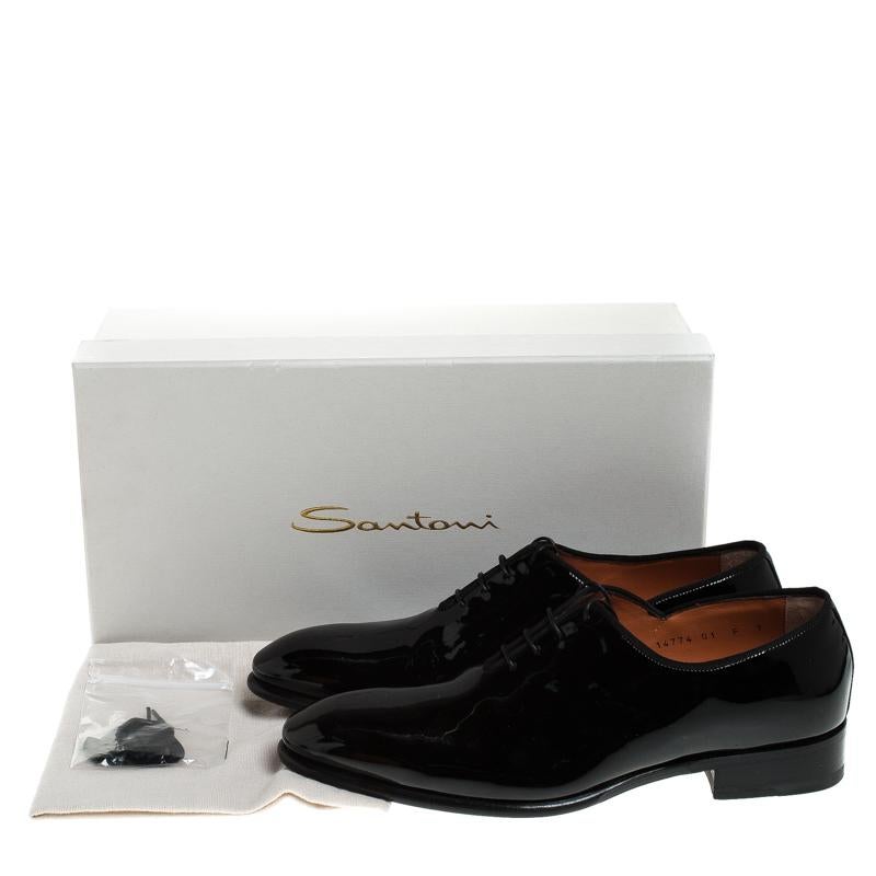 Santoni Black Patent Leather Lace Up Oxfords Size 41 4