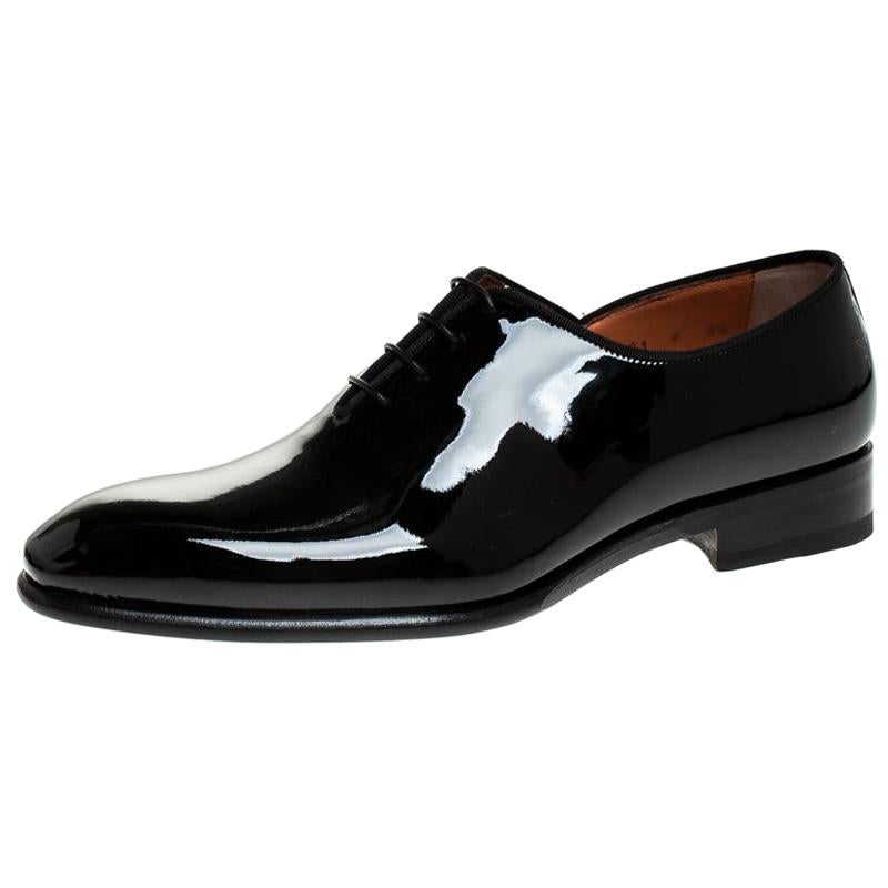 Santoni Black Patent Leather Lace Up Oxfords Size 41