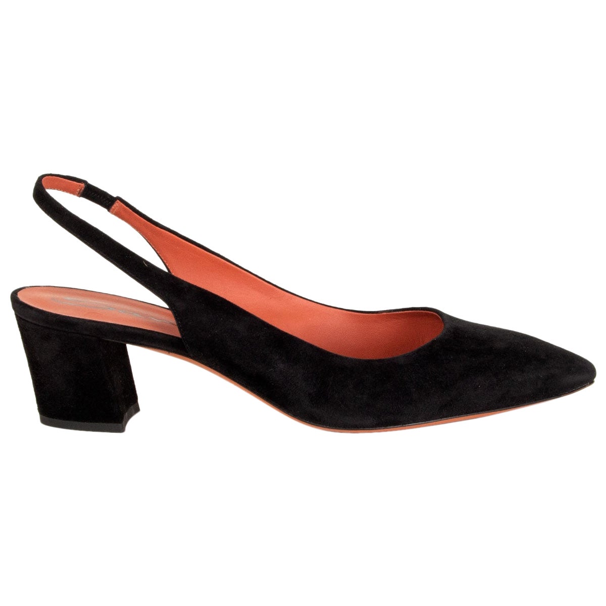 SANTONI black suede BLOCK HEEL Slingback Pumps Shoes 40.5