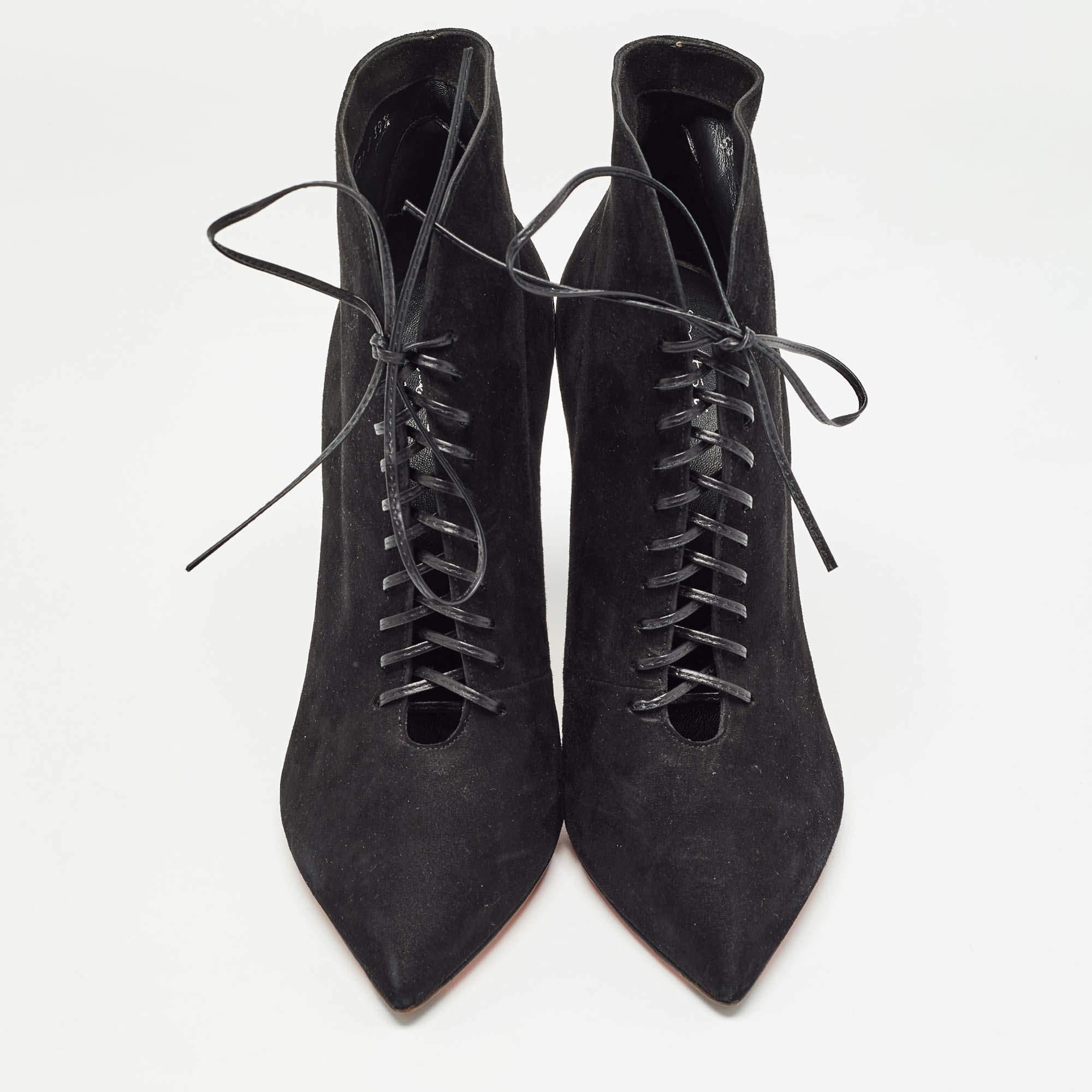 Noir Santoni Black Suede Lace Up Ankle Boots Size 39.5 en vente