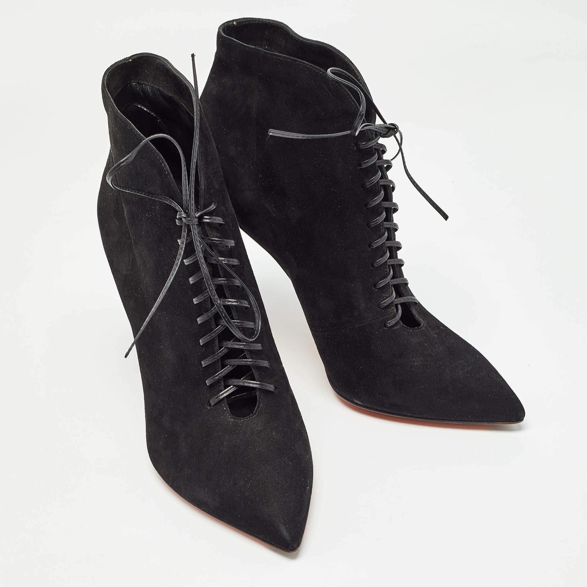 Santoni Black Suede Lace Up Ankle Boots Size 39.5 Excellent état - En vente à Dubai, Al Qouz 2