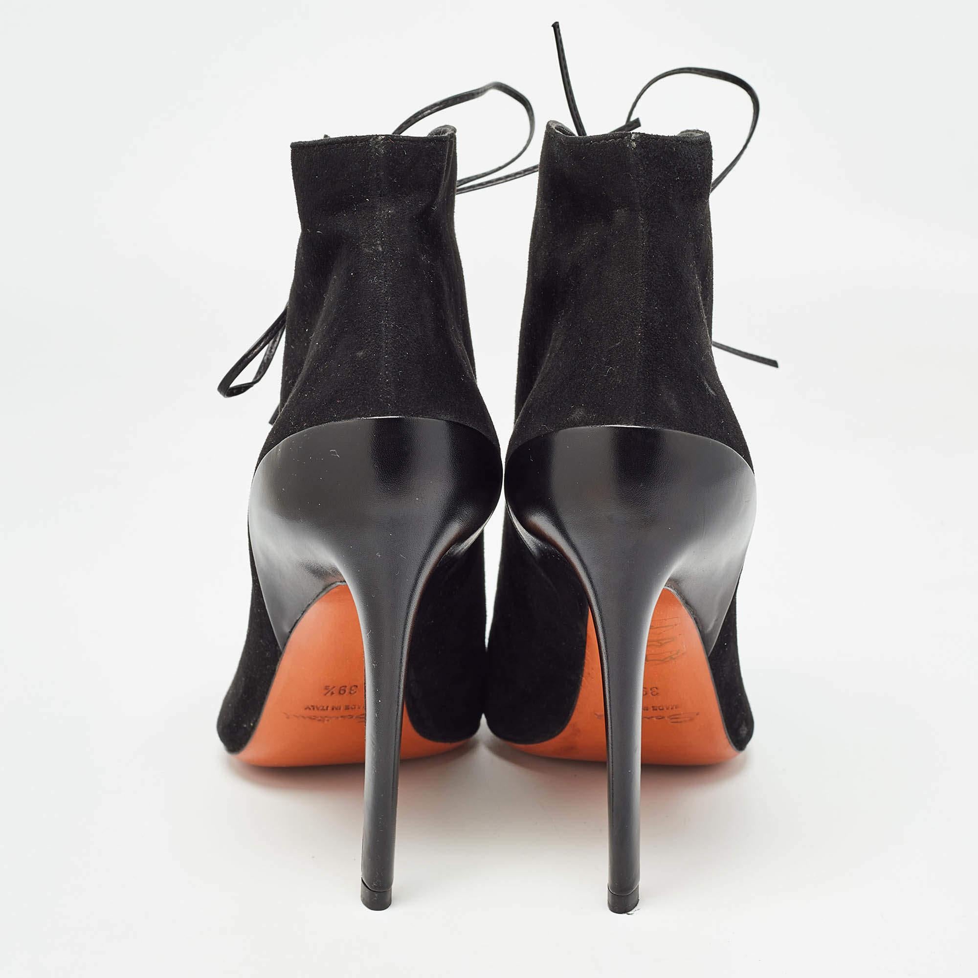 Santoni Black Suede Lace Up Ankle Boots Size 39.5 Pour femmes en vente