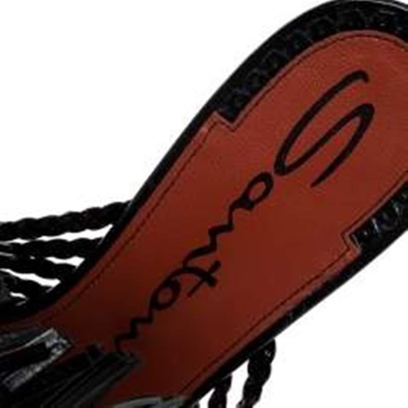 Santoni Black Woven Leather Fringe Detail Open Toe Mules Size 37 1