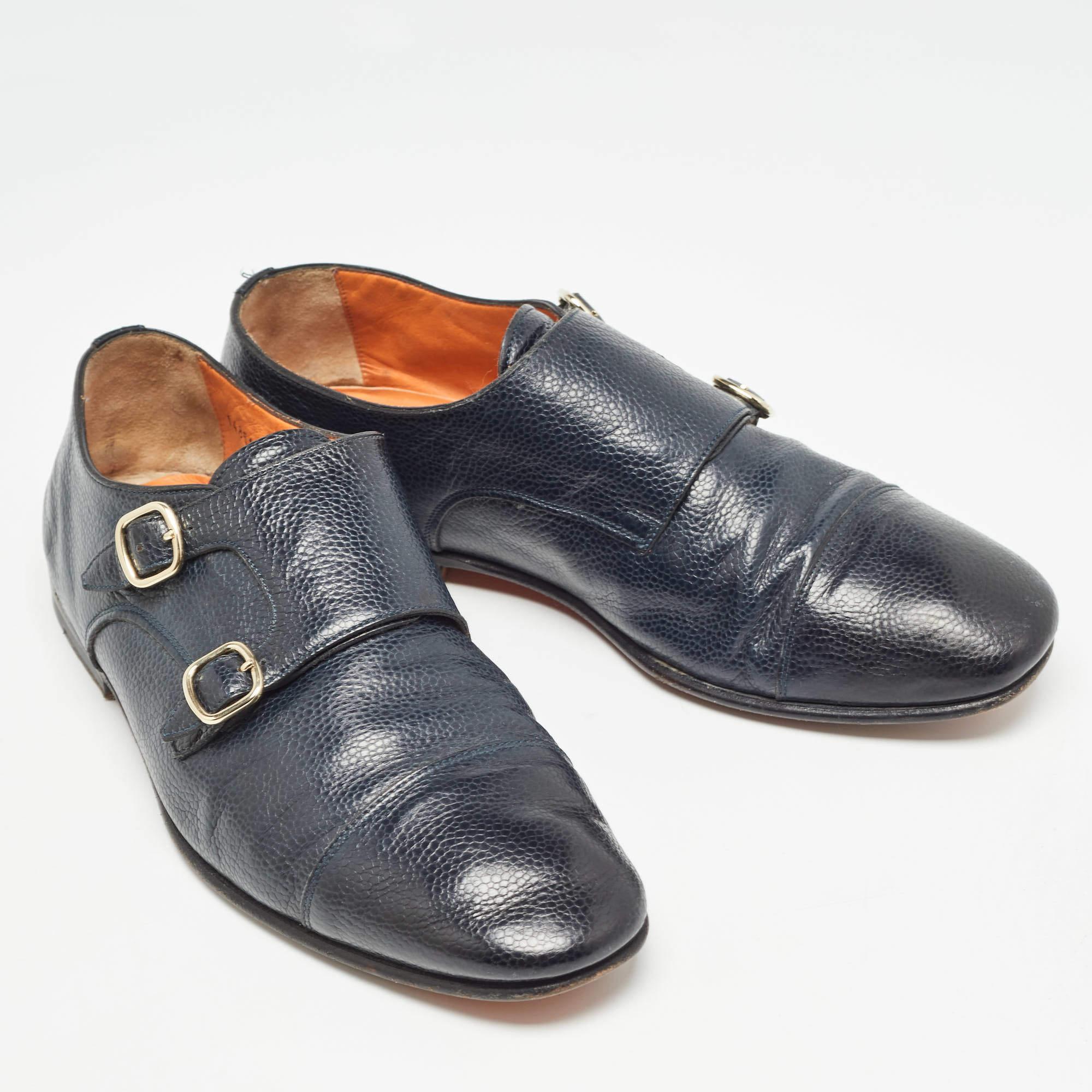 Santoni in pelle blu con doppia fibbia e cinturino alla caviglia, taglia 41 In condizioni buone in vendita a Dubai, Al Qouz 2
