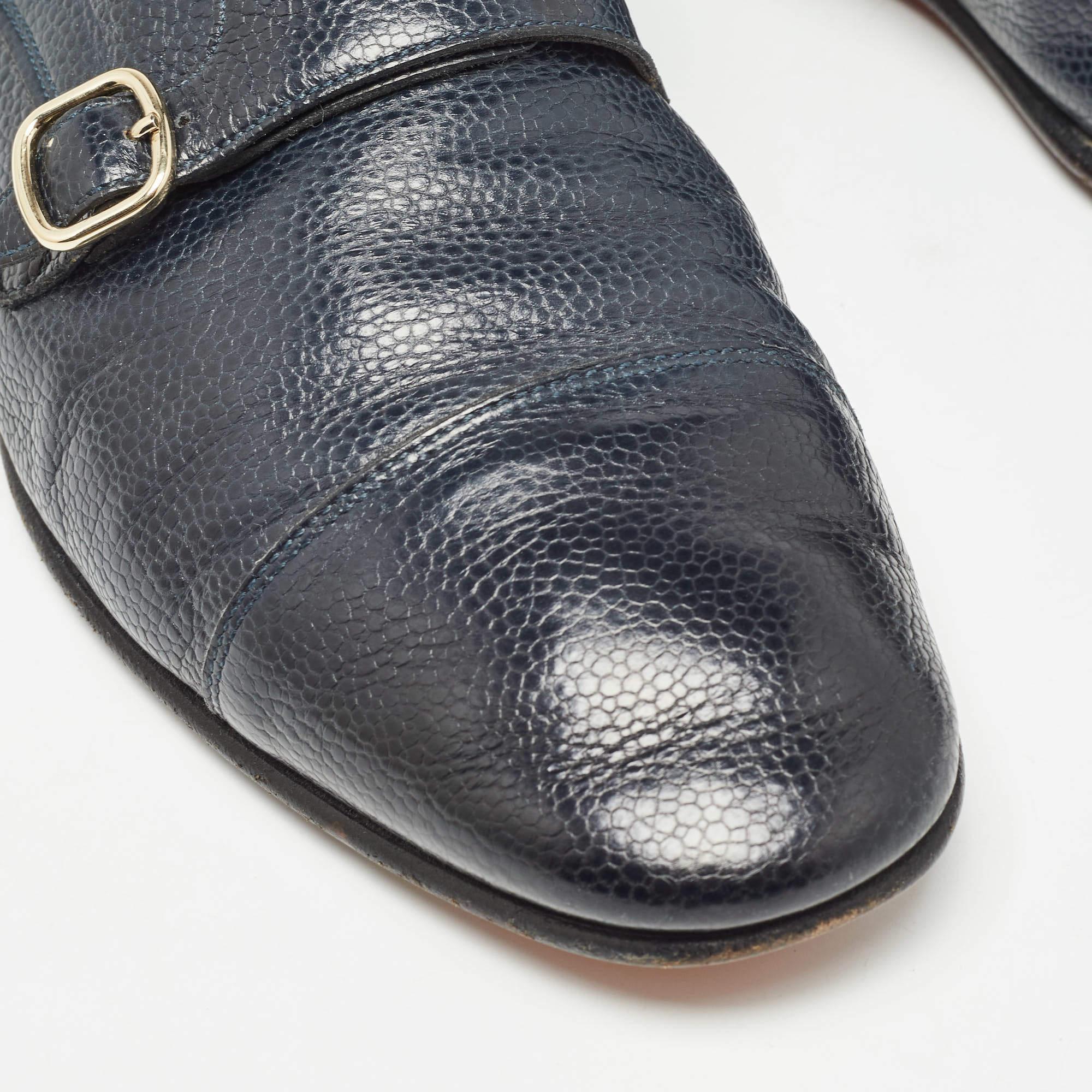Santoni in pelle blu con doppia fibbia e cinturino alla caviglia, taglia 41 in vendita 2