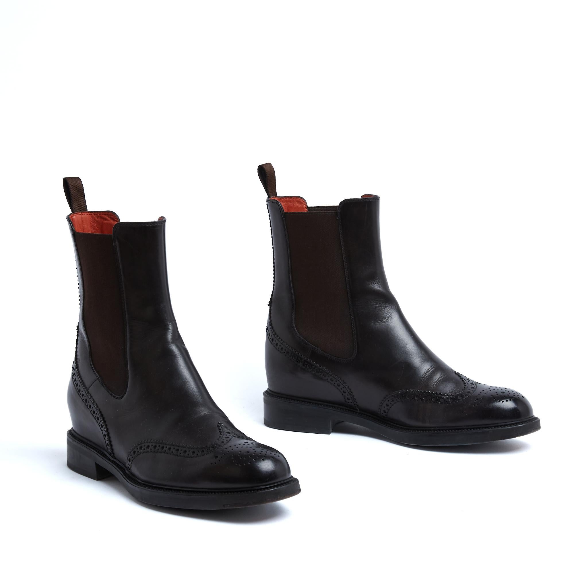 Santoni Bottines Chelsea Noir EU38.5 Schwarz Leder Ankle Stiefel UK5.5 US8 im Zustand „Hervorragend“ in PARIS, FR