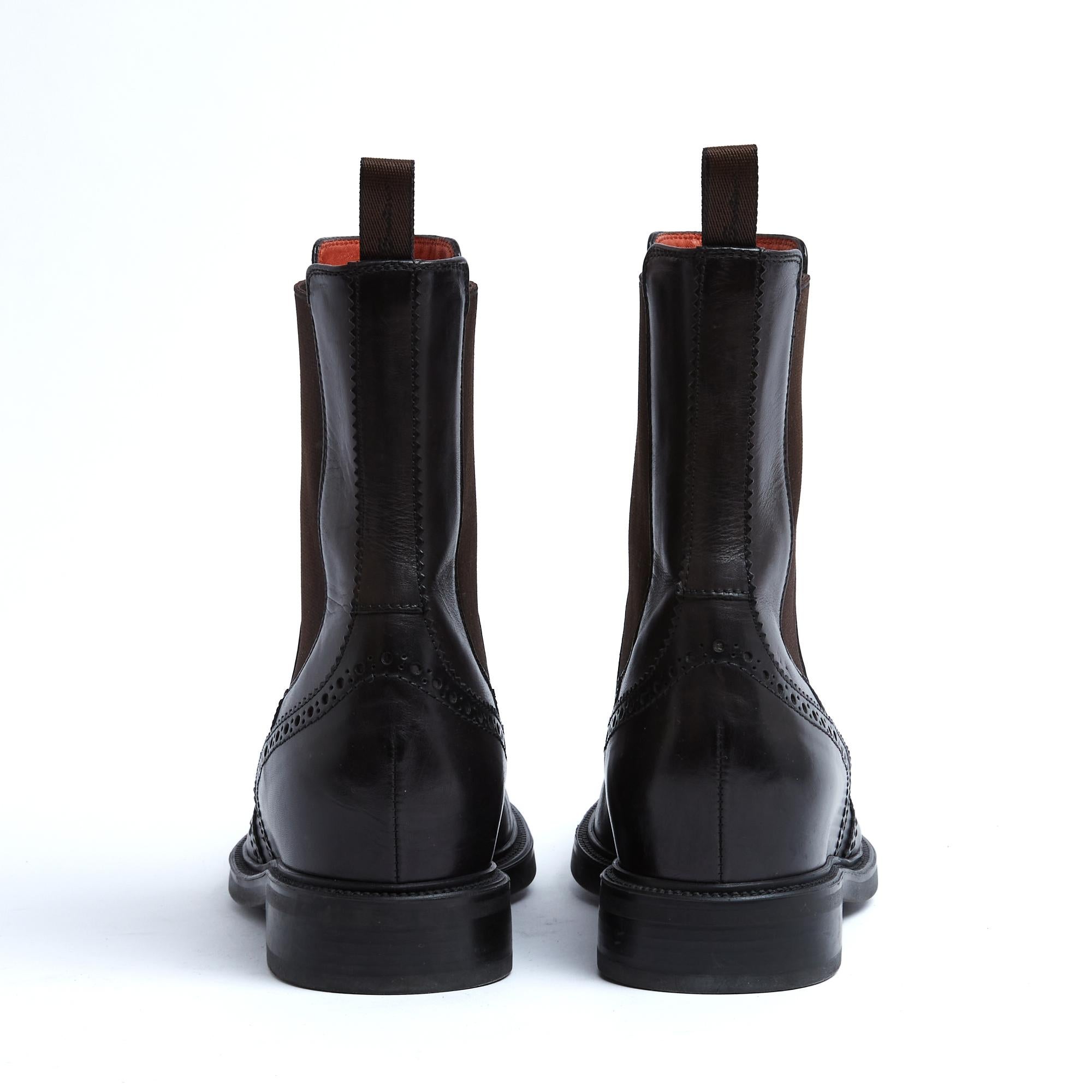 Santoni Bottines Chelsea Noir EU38.5 Schwarz Leder Ankle Stiefel UK5.5 US8 Damen